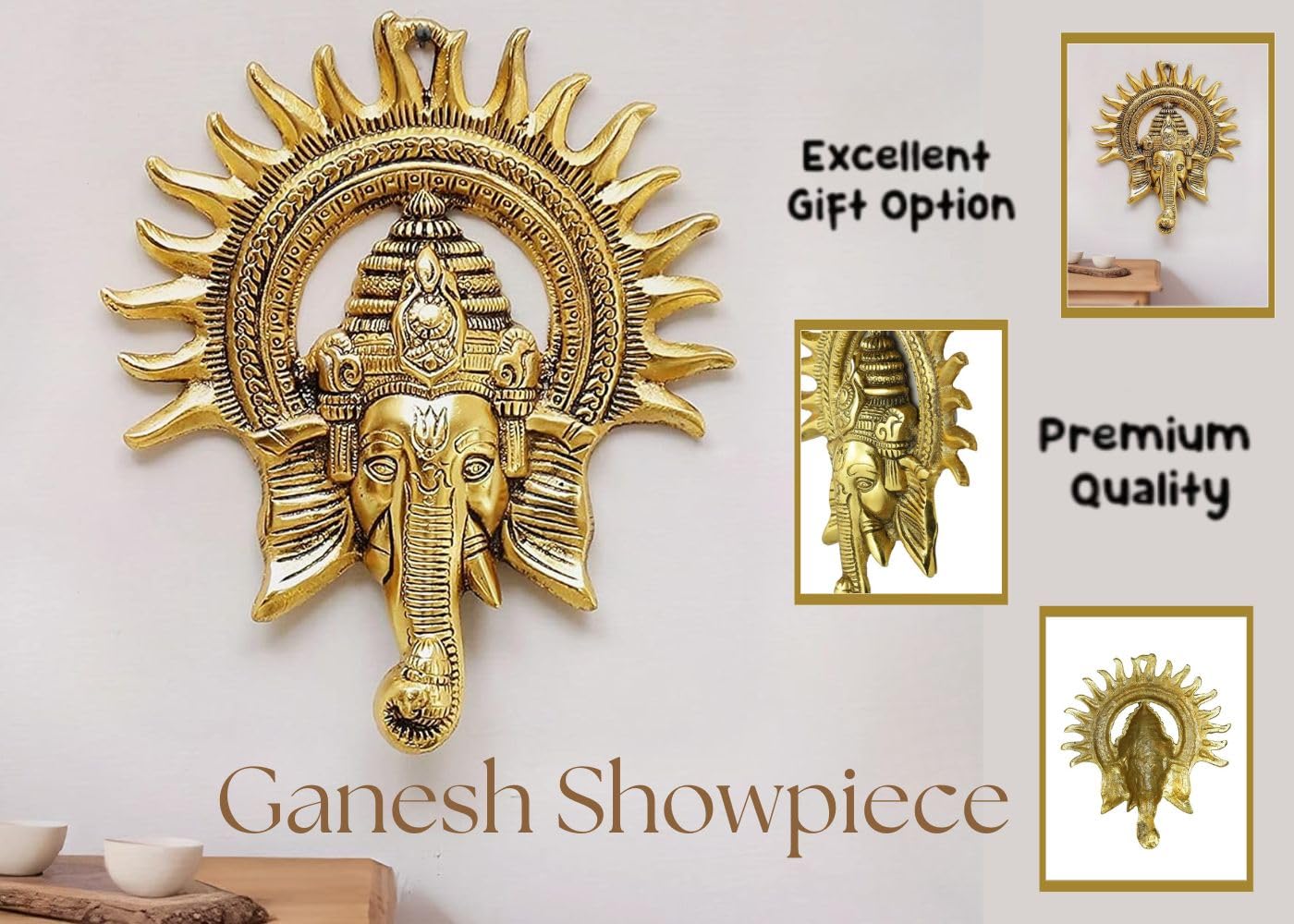 CraftVatika Ganpati Golden Metal Sun Decorative Ganesha Wall Hanging Diwali Decoration Items for Home Decor Gift Diwali Housewarming Ganesha Statue Wall Art Decorative Showpiece for Wall Decor Home – view 2