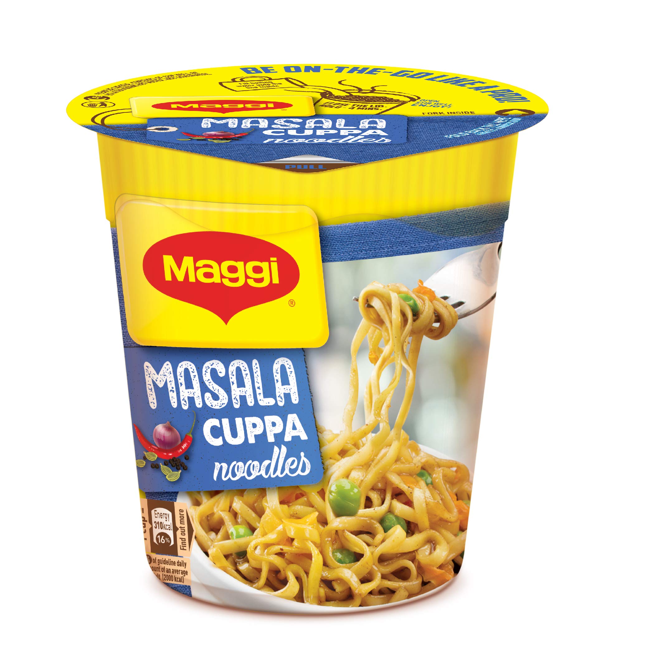 Single-serve Maggi masala noodles cup with portable format