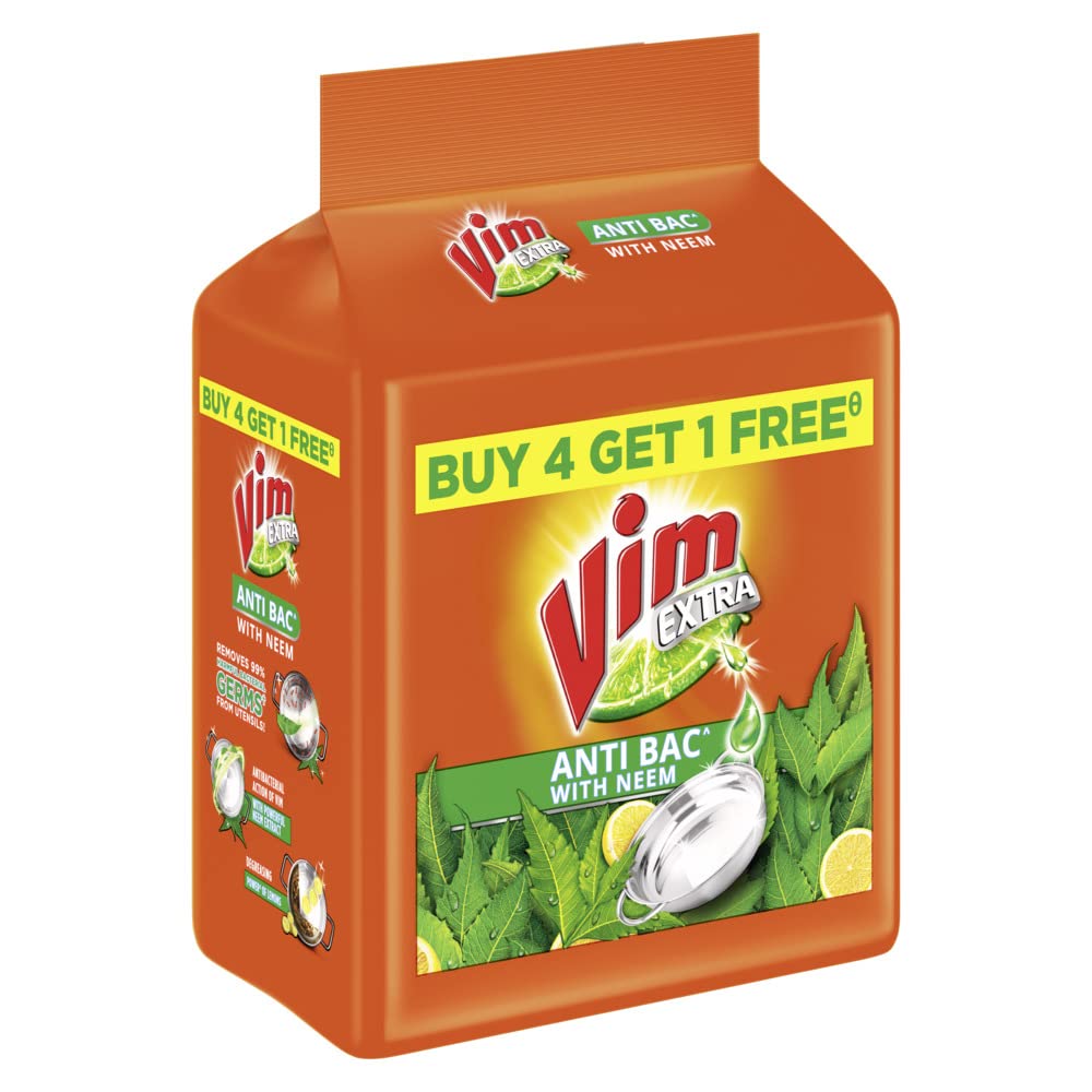 Vim Extra Anti Bacterial Dishwash Bar - 200g (Neem, Buy 4 + 1 Free) – view 2