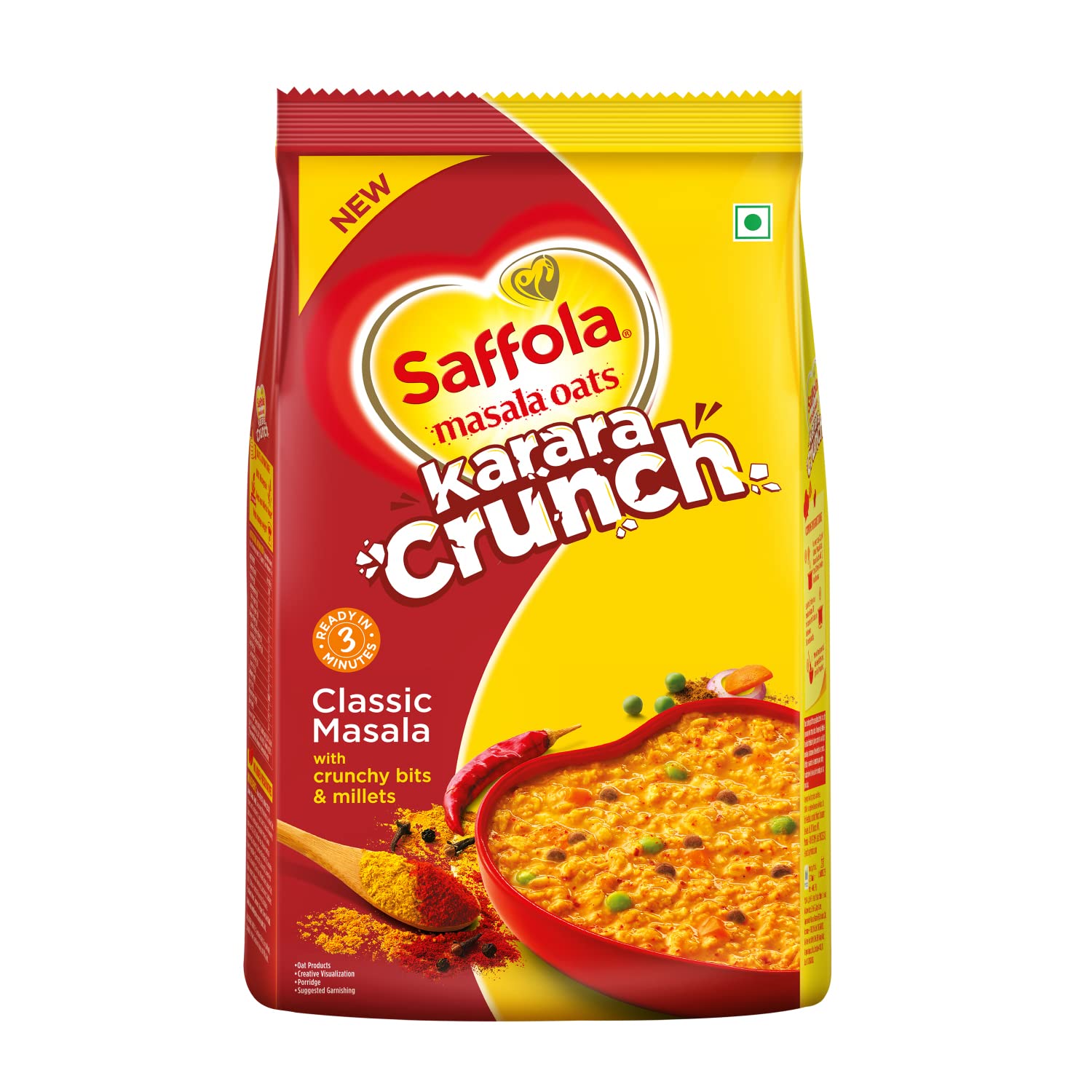Saffola Masala Oats Karara Crunch bag, classic masala, 500 g