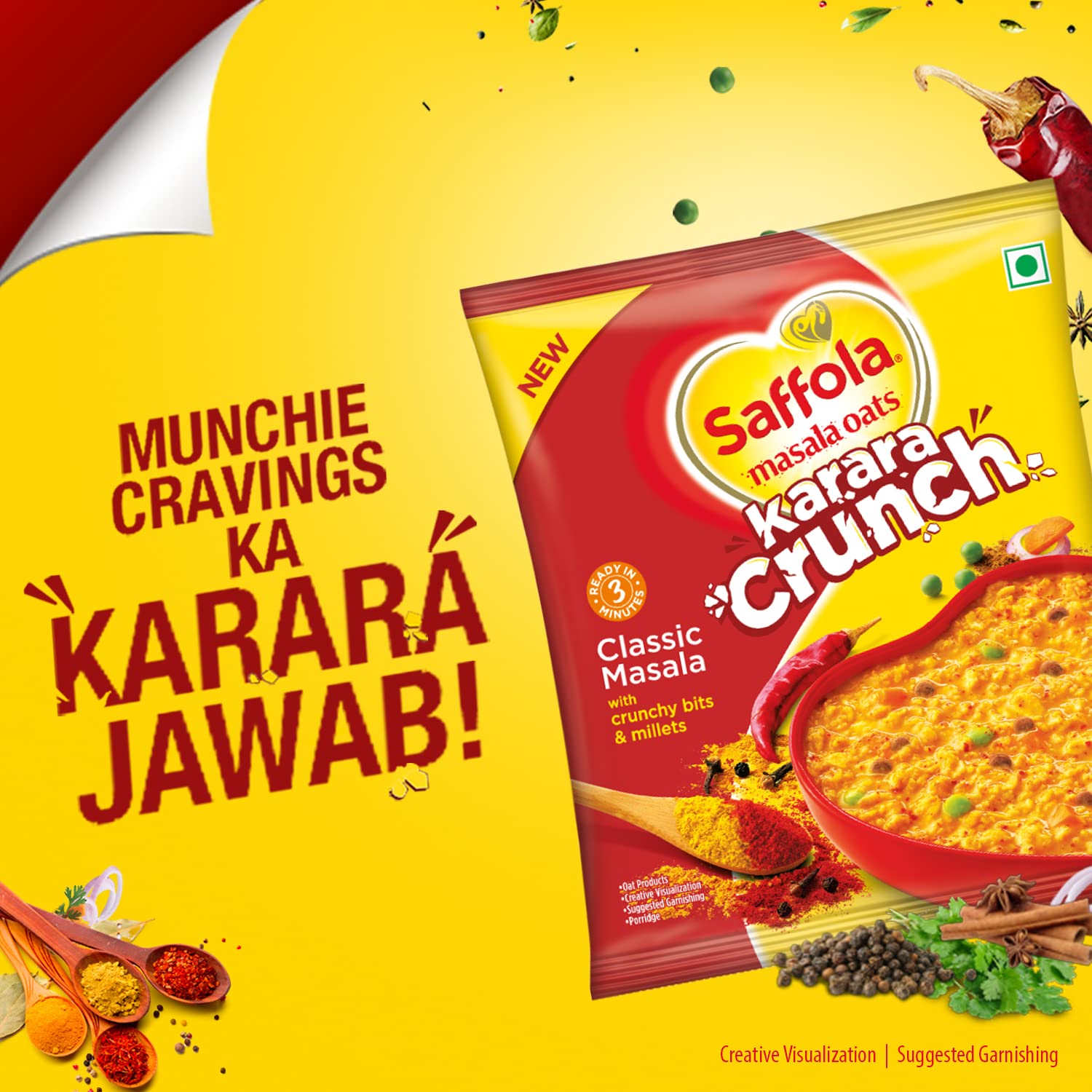 Saffola Masala Oats Karara Crunch, Tasty Evening Snack, Classic Masala with Crunchy Bits and Millets, 500g – view 3