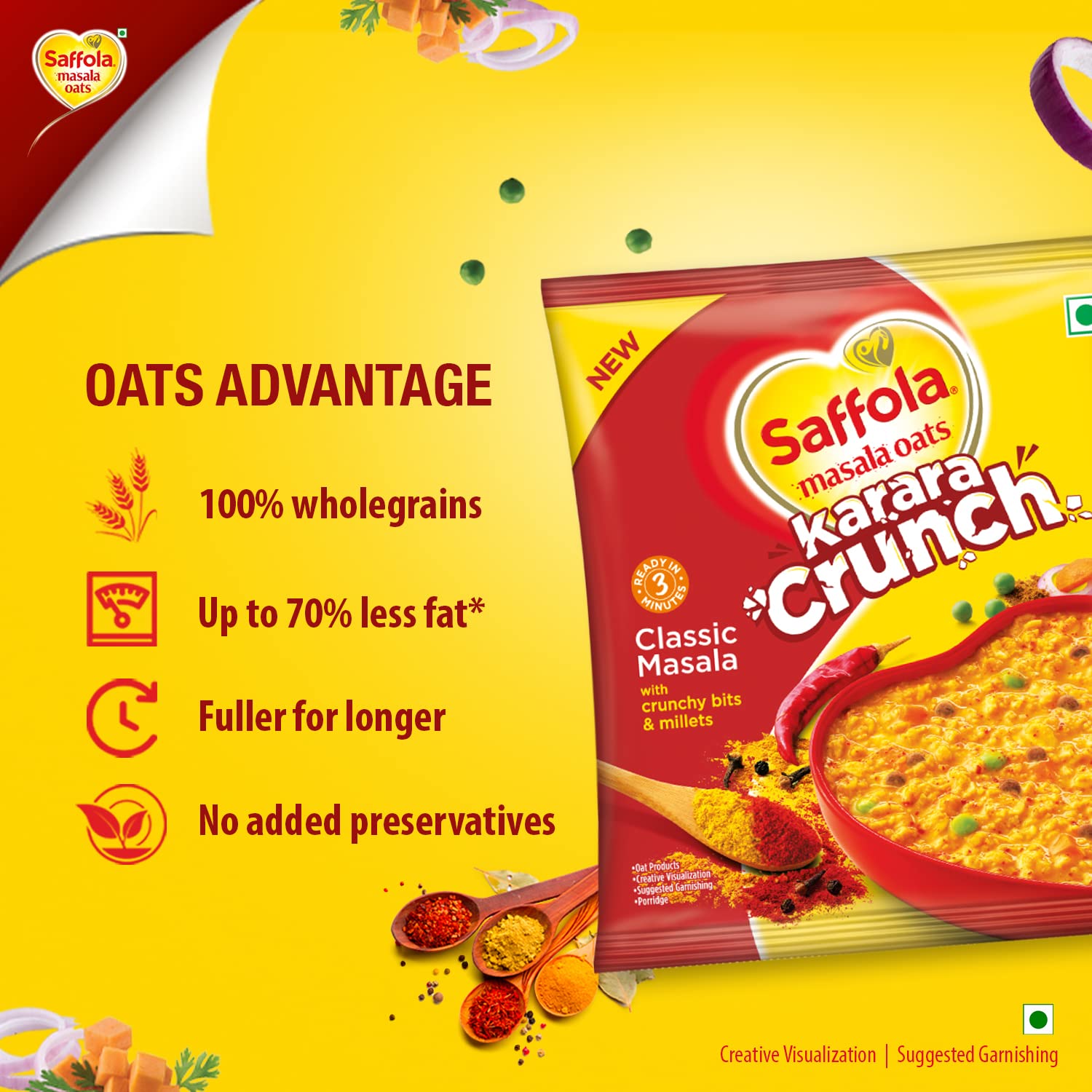 Saffola Masala Oats Karara Crunch, Tasty Evening Snack, Classic Masala with Crunchy Bits and Millets, 500g – view 5