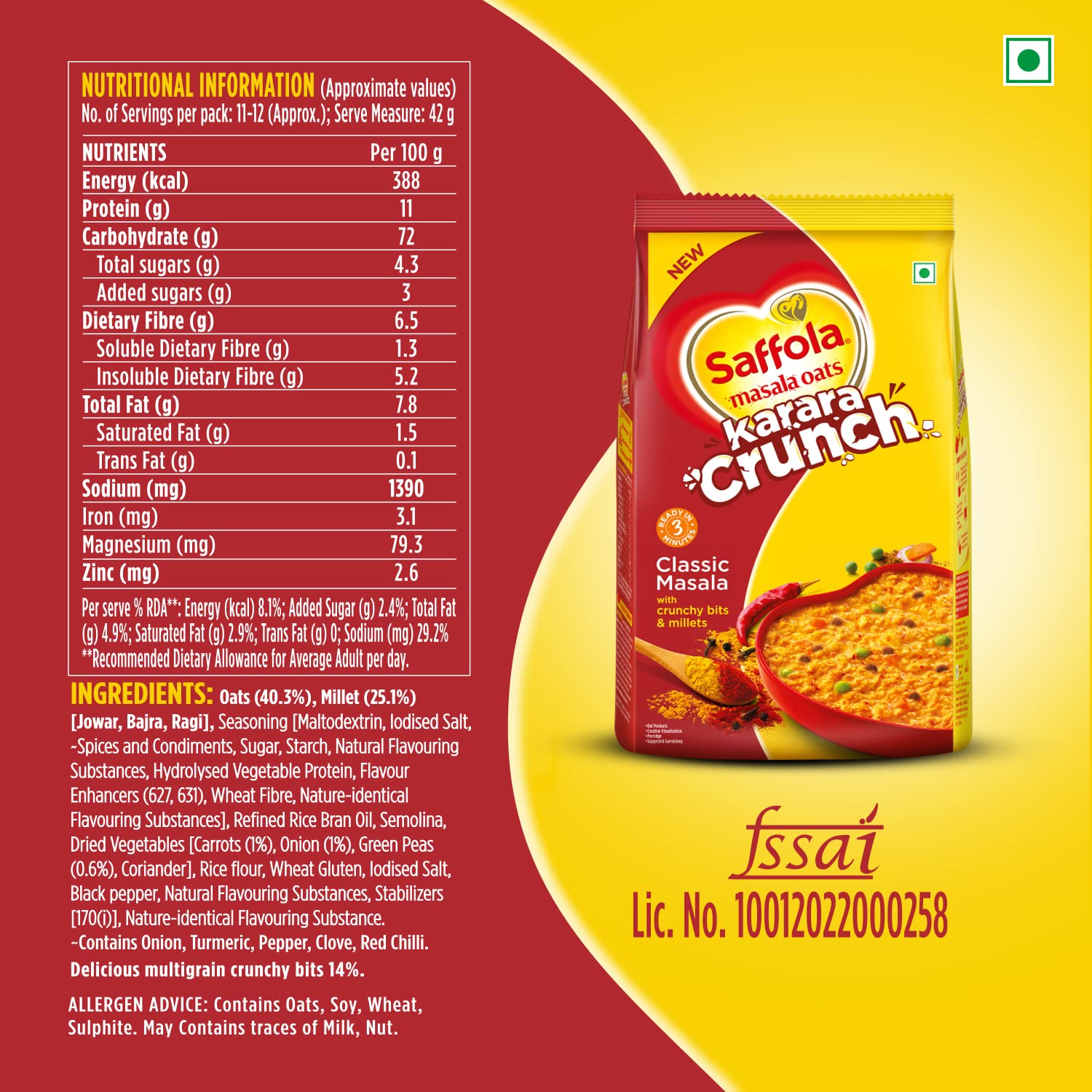 Saffola Masala Oats Karara Crunch, Tasty Evening Snack, Classic Masala with Crunchy Bits and Millets, 500g – view 8