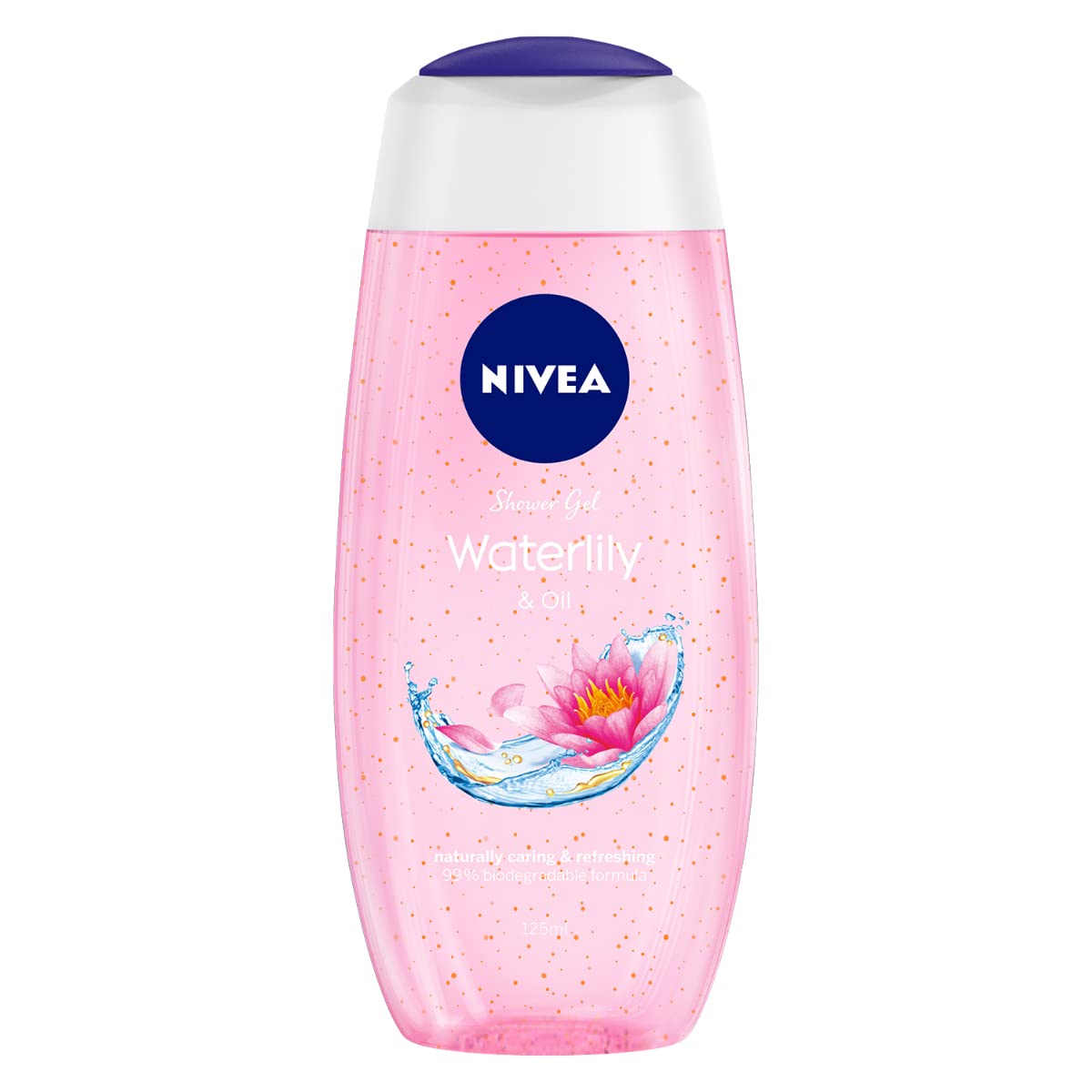 Transparent NIVEA shower gel bottle with waterlily scent, 125 ml