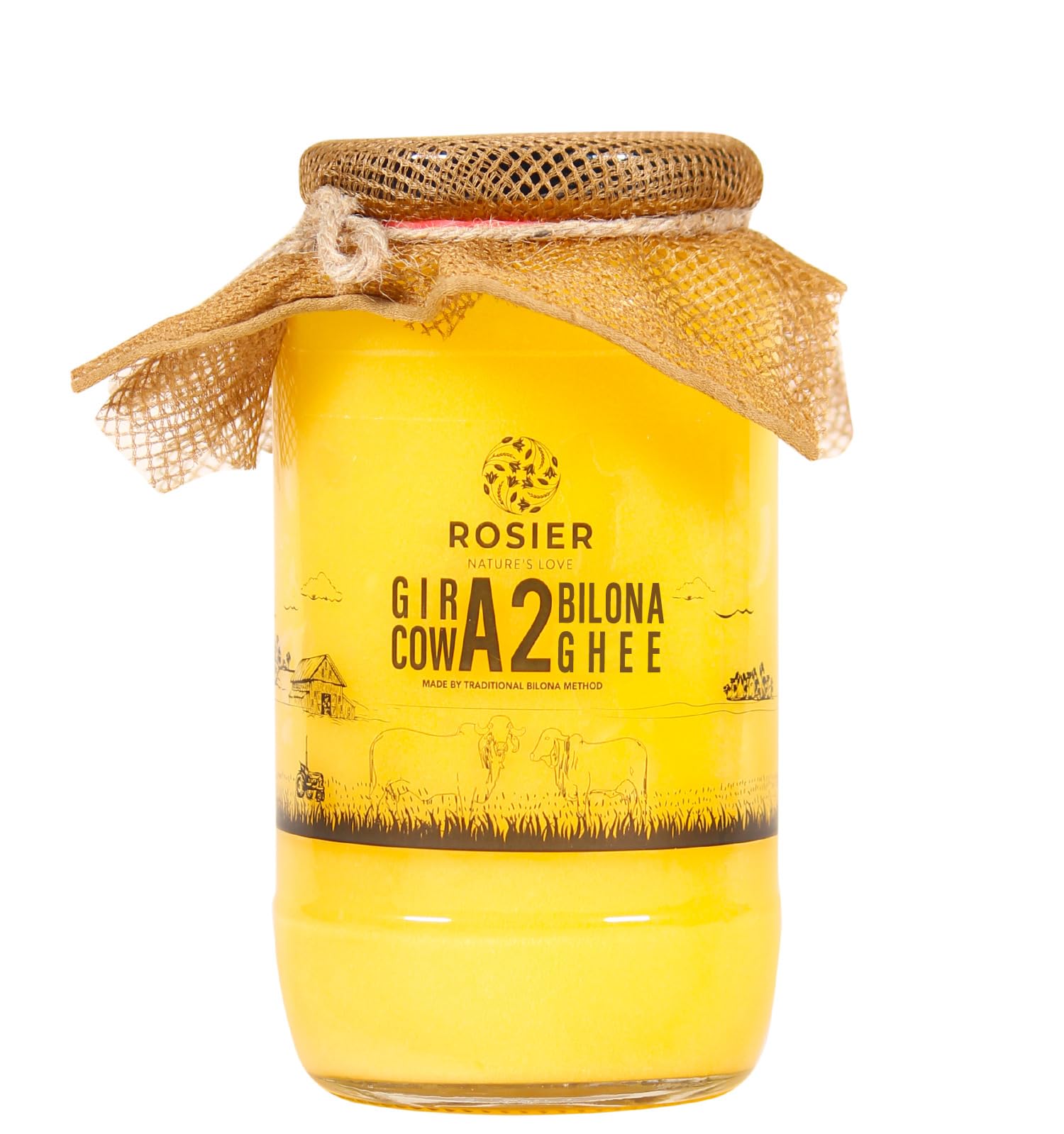ROSIER A2 Gir Cow Ghee (1 litre) | Traditional Bilona Method A2 Gir Cow Ghee | Grassfed, Pure and Healthy Desi Cow Ghee (Glass Bottle - 1000 ML)