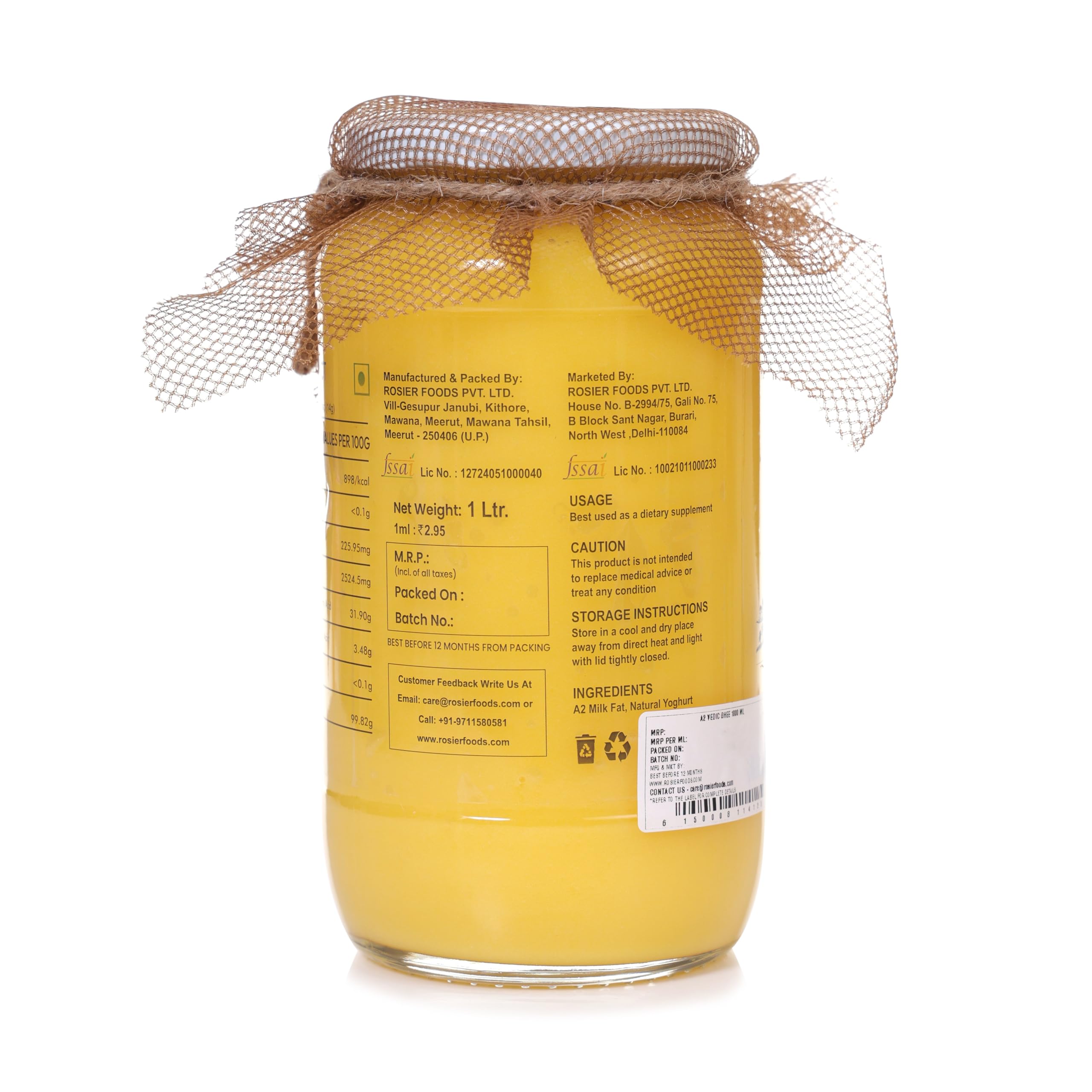 ROSIER A2 Gir Cow Ghee (1 litre) – view 4