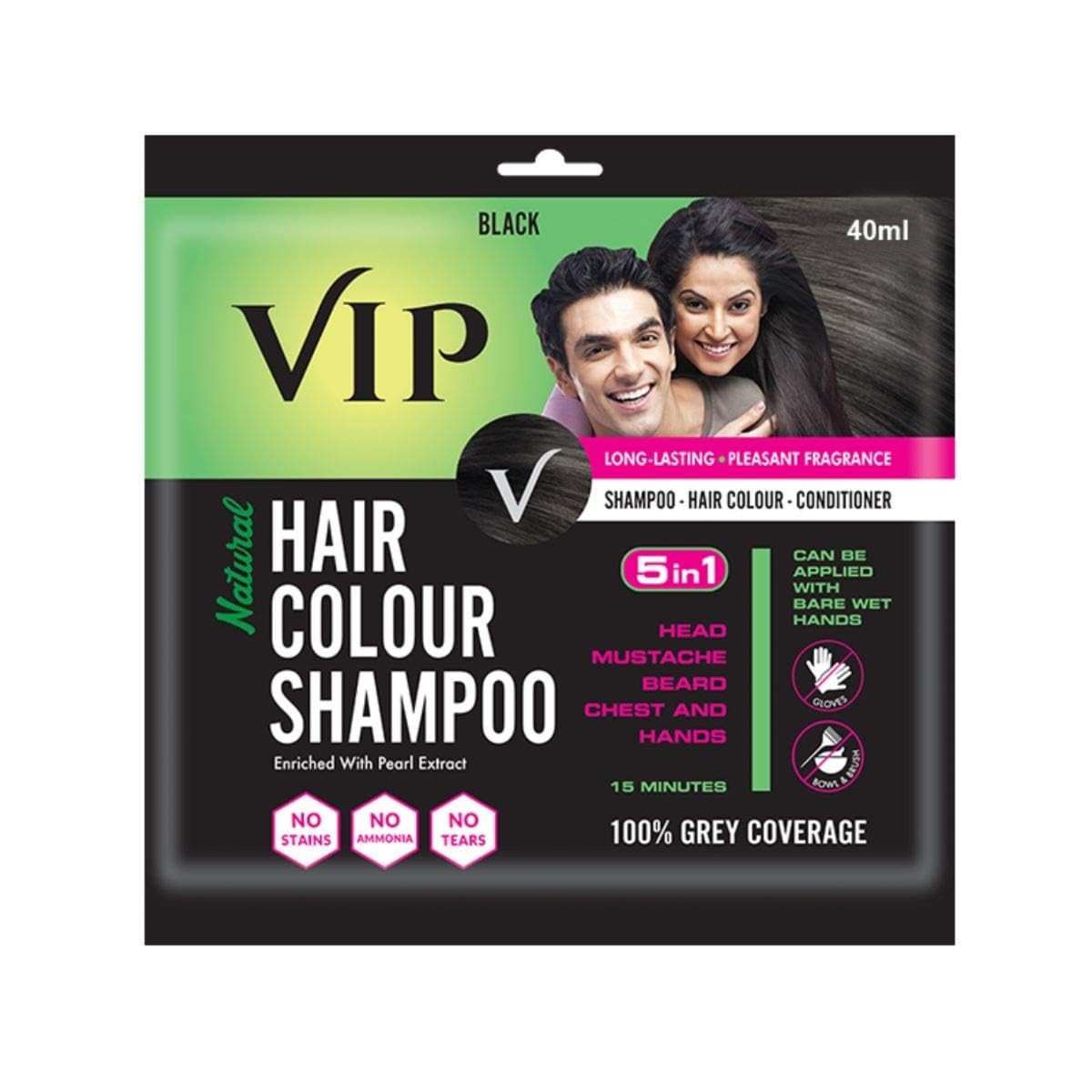 Natural black hair color shampoo gel sachets pack of five