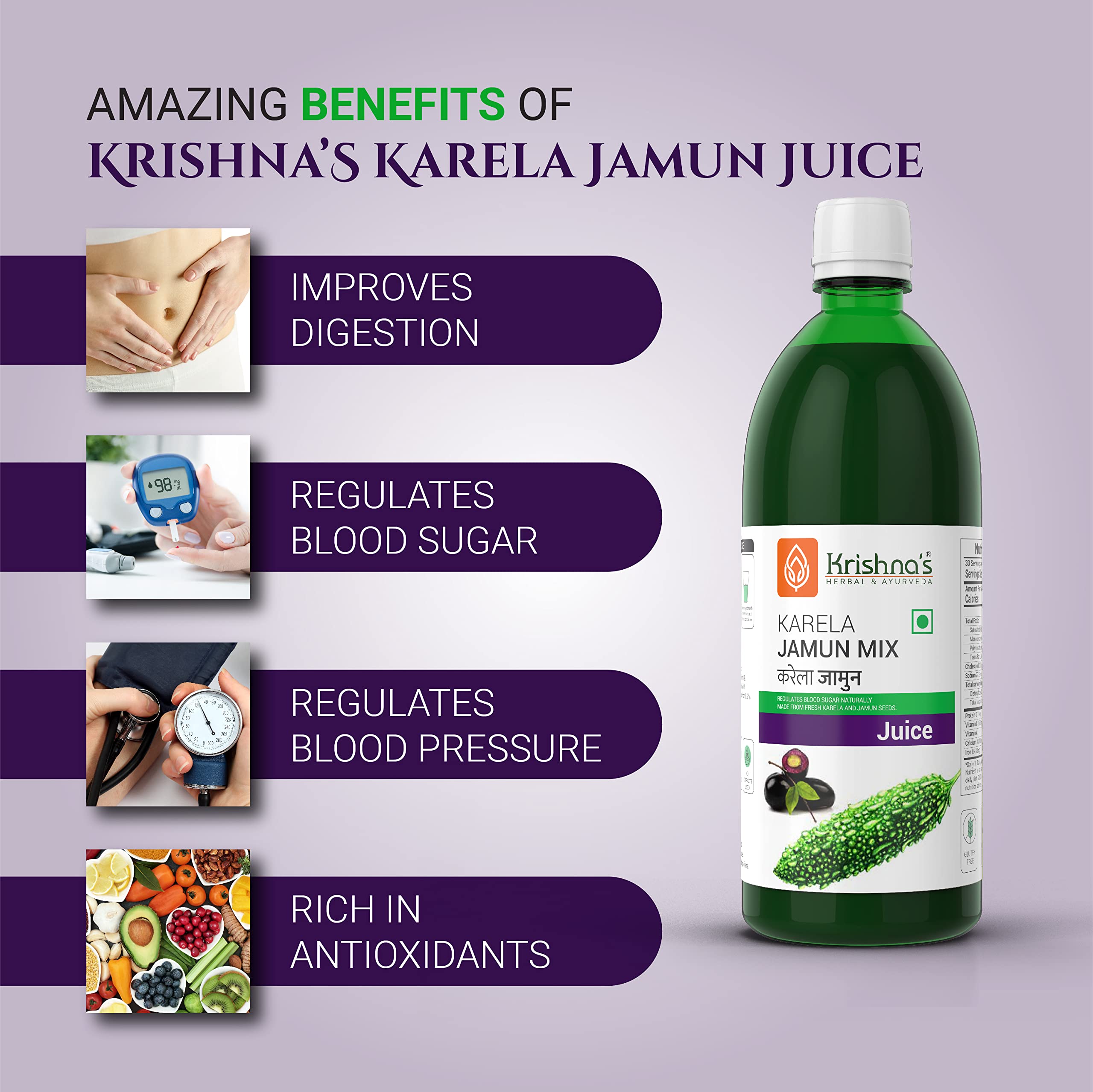Krishna's Karela Jamun Mix Juice - 1000 ml – view 4