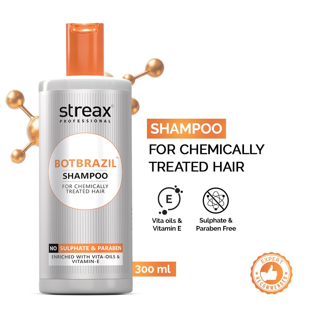 Streax Professional BotBrazil Shampoo,300 ml for Keratin, Nanoplasty, & Smoothening, Sulphate & Paraben-Free Shampoo for Women & Men, Enriched with Vita Oils Nourishes Chemically Treated Hair – view 2