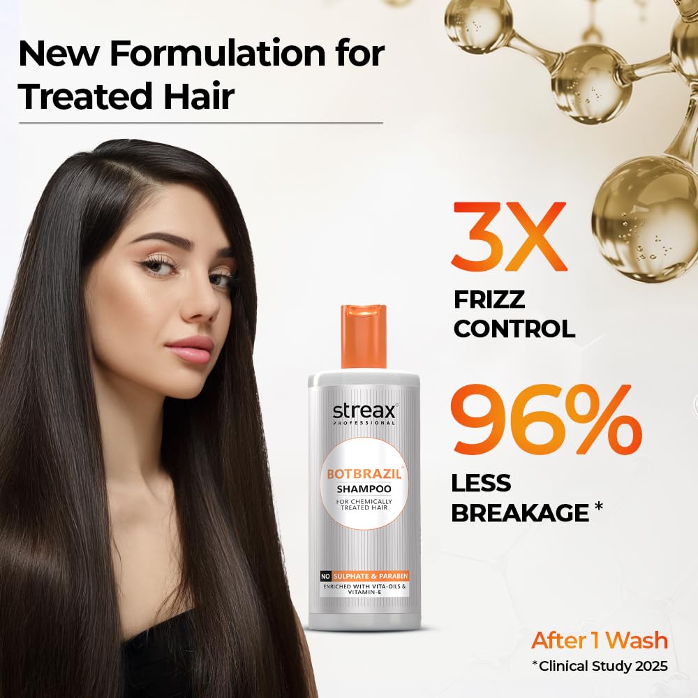 Streax Professional BotBrazil Shampoo,300 ml for Keratin, Nanoplasty, & Smoothening, Sulphate & Paraben-Free Shampoo for Women & Men, Enriched with Vita Oils Nourishes Chemically Treated Hair – view 3