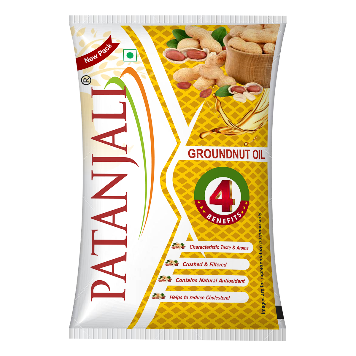 One liter Patanjali Groundnut Oil pouch packaging front