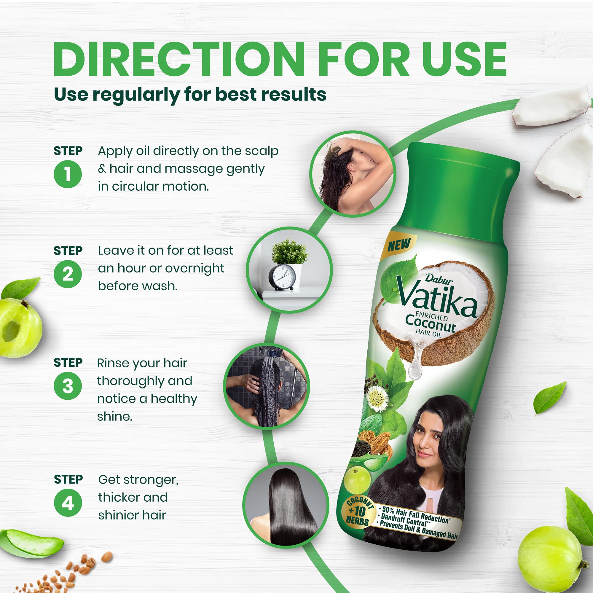 Dabur Vatika Enriched Coconut Hair Oil, 450ml For Strong, Thick & Shiny Hair, Clinically Tested To Reduce 90% Hairfall In 4 Wks, Controls Dandruff, Prevents Dull & Damaged Hair Enriched With 10 Herbs – view 5