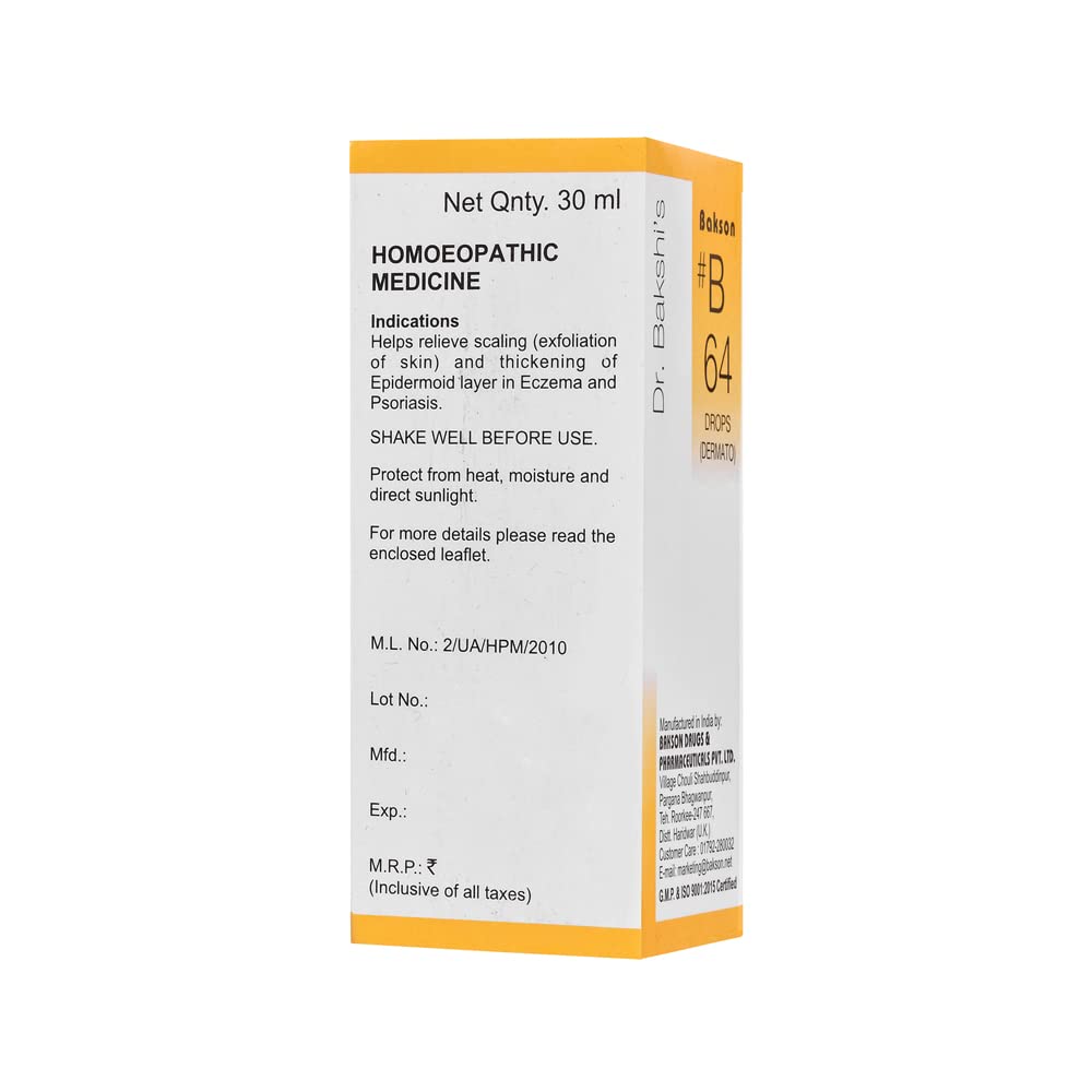 Dr. Bakshi's BAKSON'S HOMOEOPATHY # B 64 Dermato Drops (30 ml) – view 2