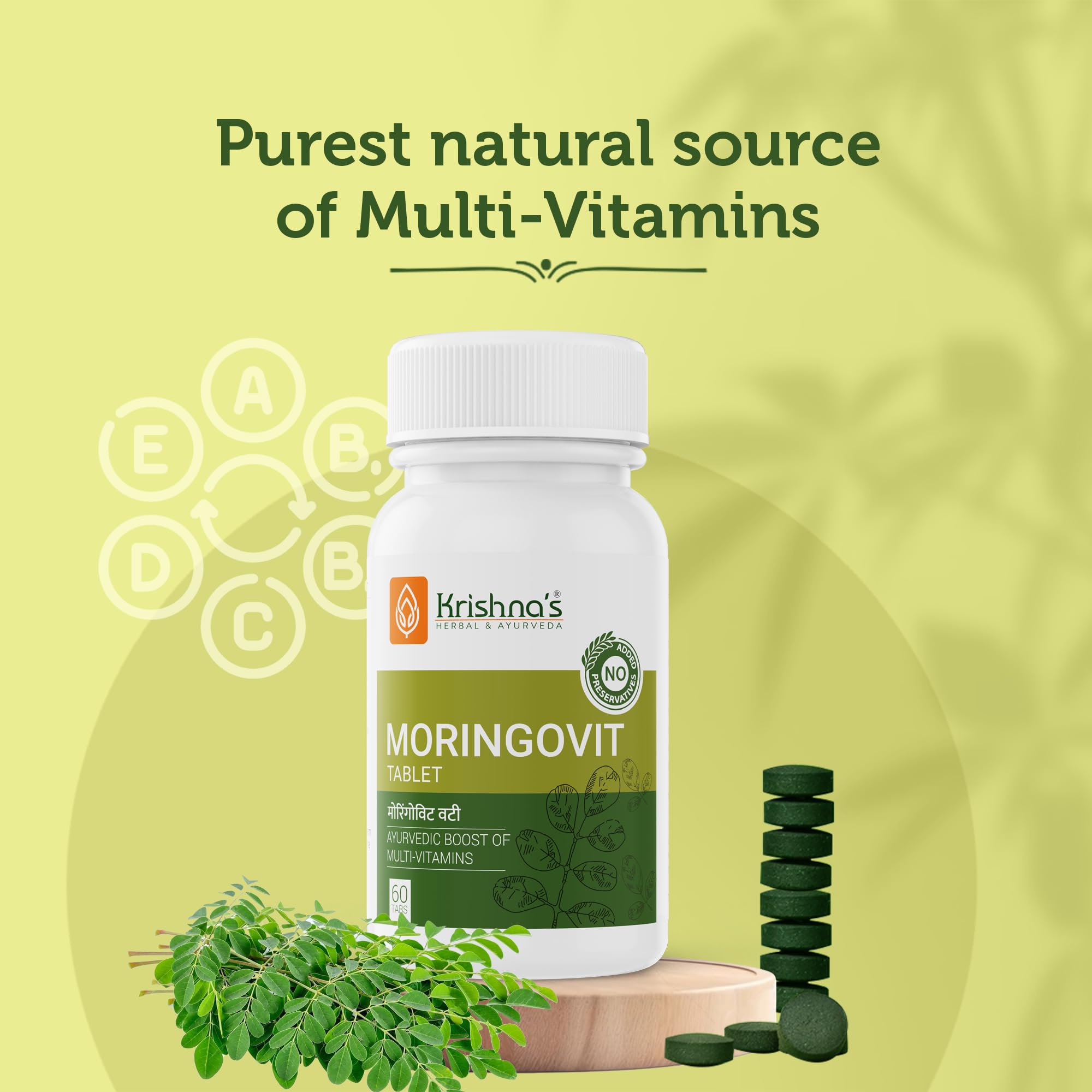 Krishna's Moringovit Tablets - Premium Moringa Supplement for Natural Energy, Immune & Digestive Support, 60 Tablets (Pack of 1) – view 2