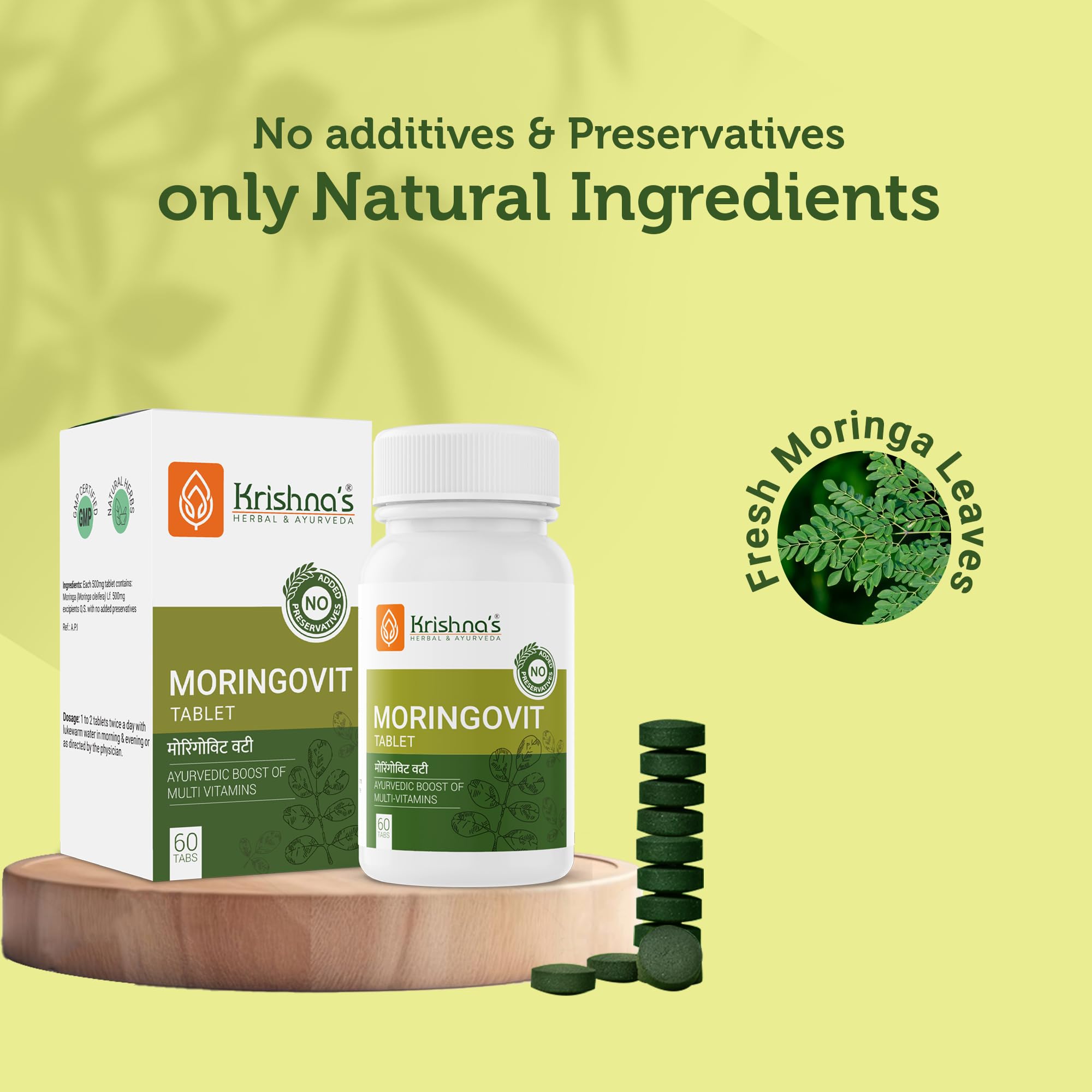 Krishna's Moringovit Tablets - Premium Moringa Supplement for Natural Energy, Immune & Digestive Support, 60 Tablets (Pack of 1) – view 3