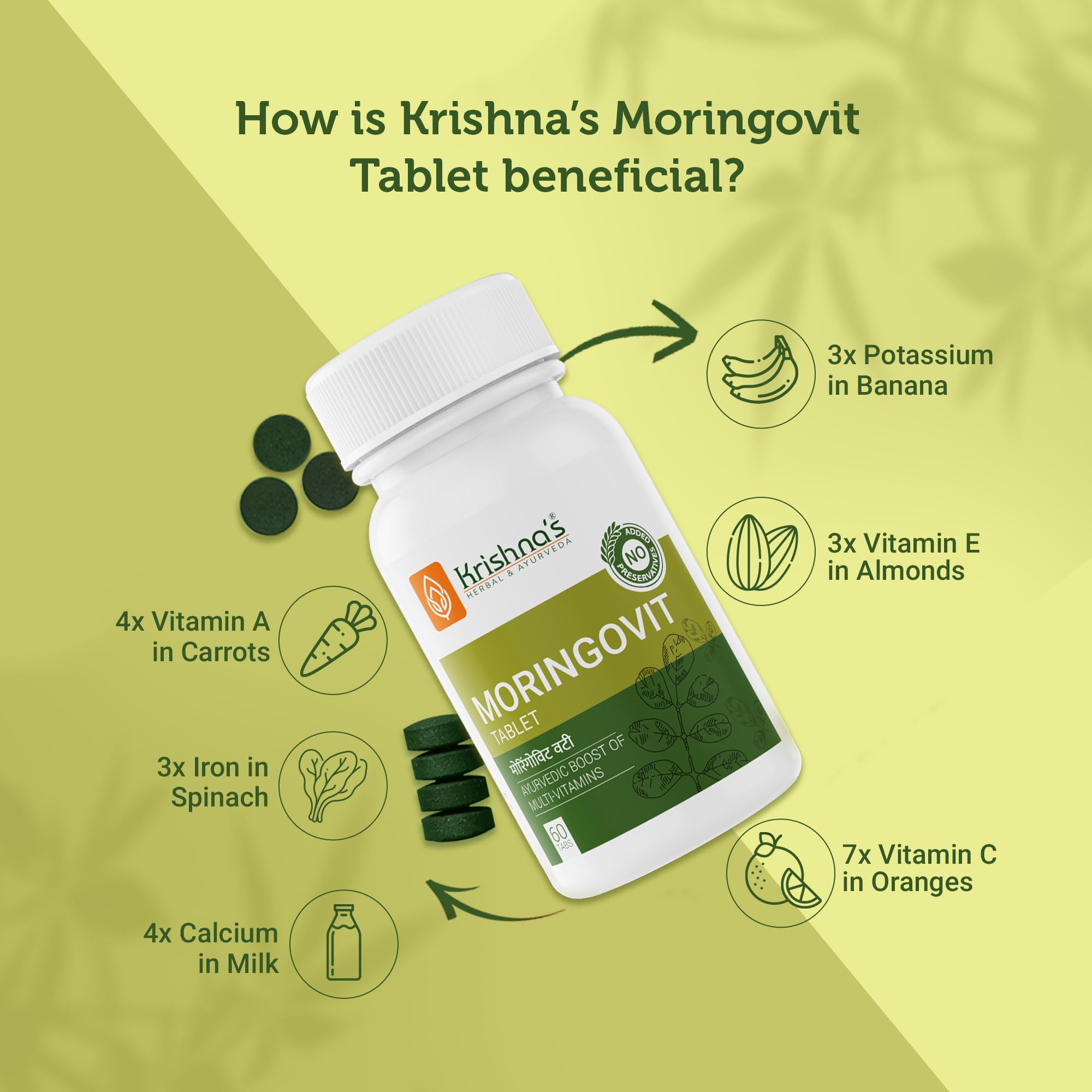 Krishna's Moringovit Tablets - Premium Moringa Supplement for Natural Energy, Immune & Digestive Support, 60 Tablets (Pack of 1) – view 4