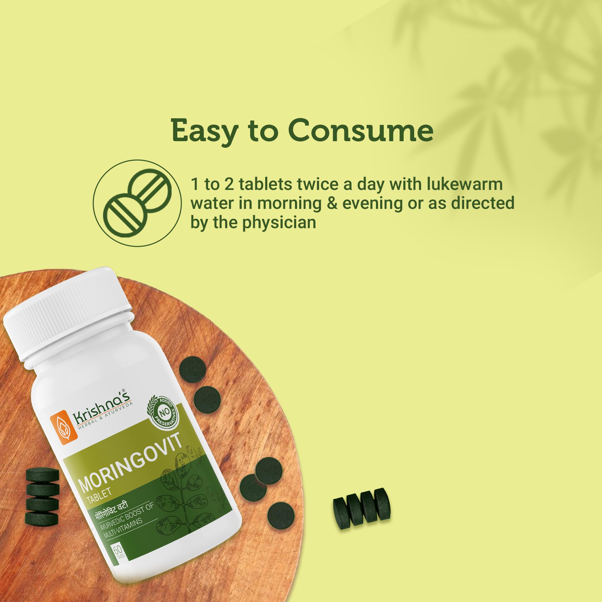 Krishna's Moringovit Tablets - Premium Moringa Supplement for Natural Energy, Immune & Digestive Support, 60 Tablets (Pack of 1) – view 6