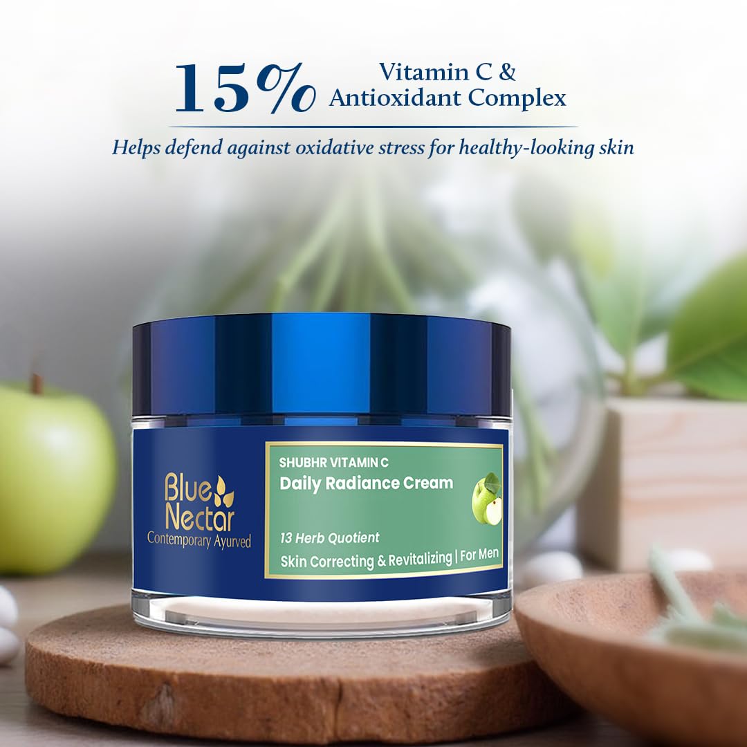 Blue Nectar Plant Based Vitamin C Face Cream for Glowing Skin Dark Spot Removal Cream for Men with Green Apple and Almond Oil (13 Herbs, 50g) – view 3