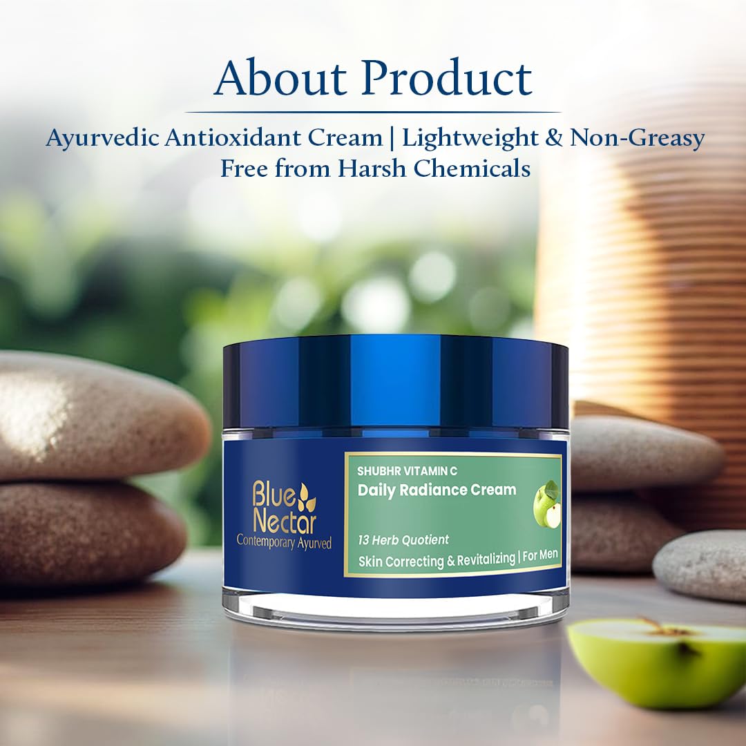 Blue Nectar Plant Based Vitamin C Face Cream for Glowing Skin Dark Spot Removal Cream for Men with Green Apple and Almond Oil (13 Herbs, 50g) – view 7