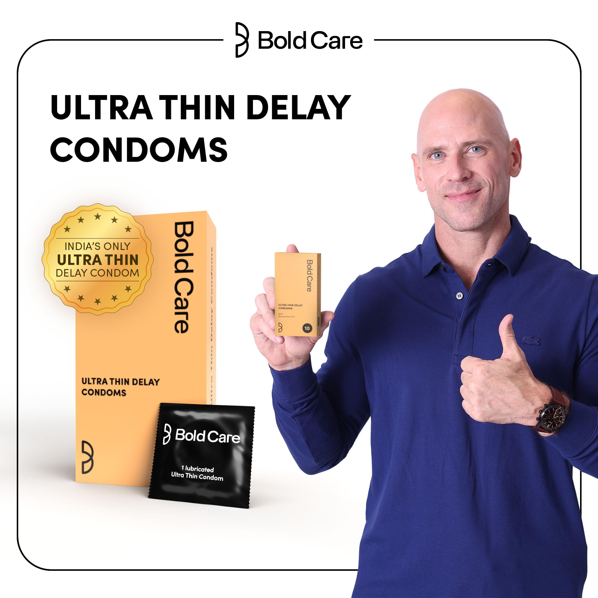 Bold Care Ultra Thin Lubricated Condoms (Pack Of 10) For Men With Disposable Pouches And 4.5% Benzocaine – view 7