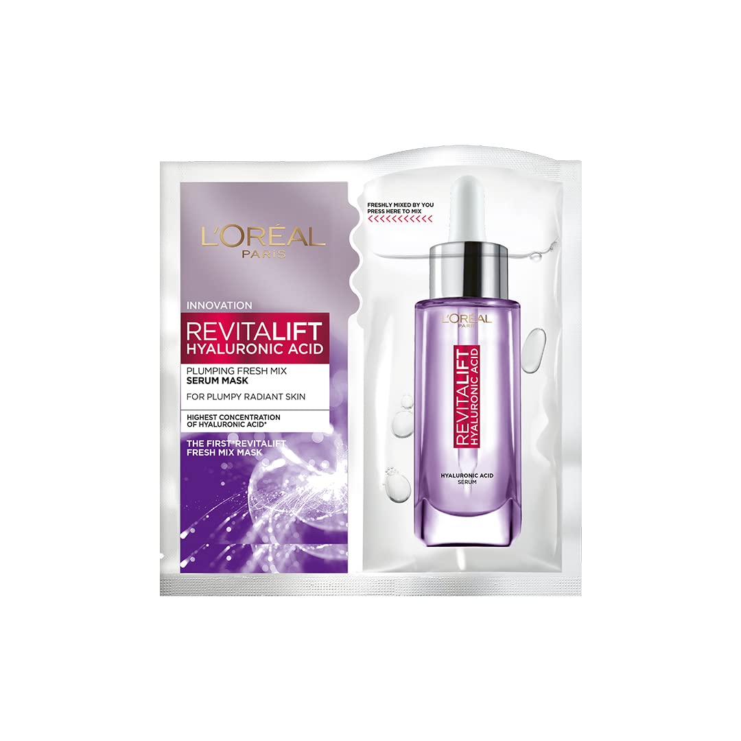 L'Oréal Paris Revitalift Serum Sheet Face Mask, Fresh Mix, With Hyaluronic Acid + Natural Algae, 33g