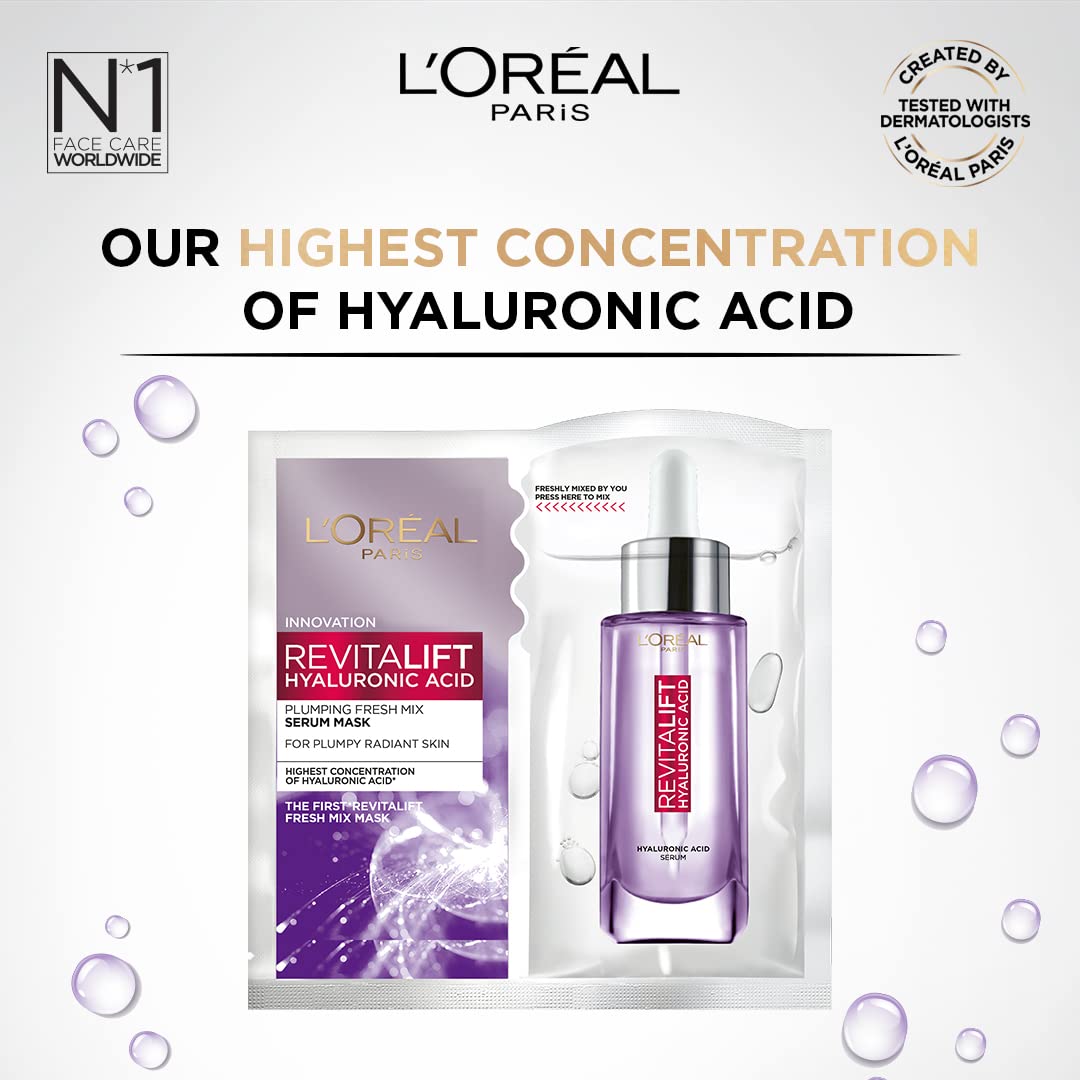 L'Oréal Paris Revitalift Serum Sheet Face Mask, Fresh Mix, With Hyaluronic Acid + Natural Algae, 33g – view 3