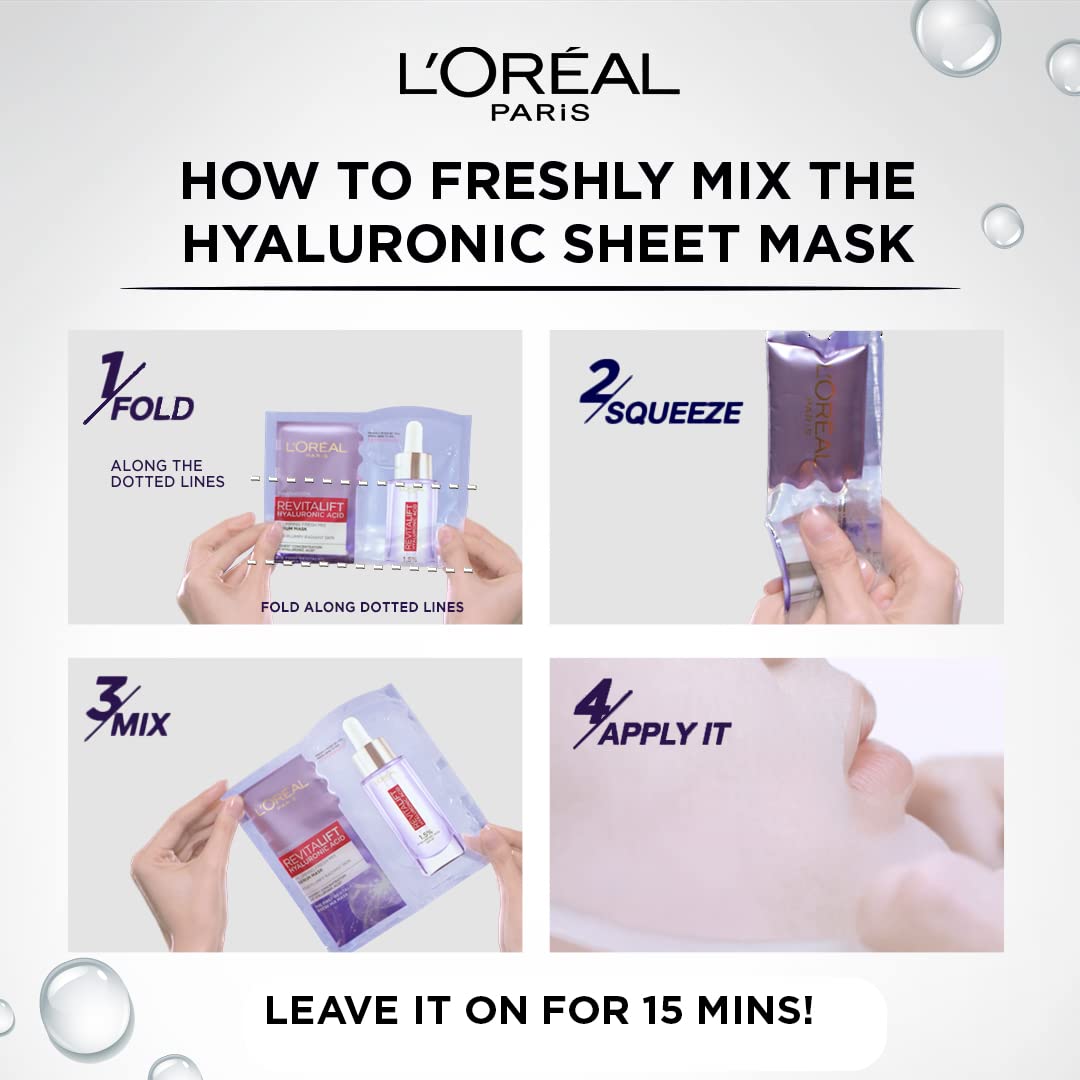 L'Oréal Paris Revitalift Serum Sheet Face Mask, Fresh Mix, With Hyaluronic Acid + Natural Algae, 33g – view 5