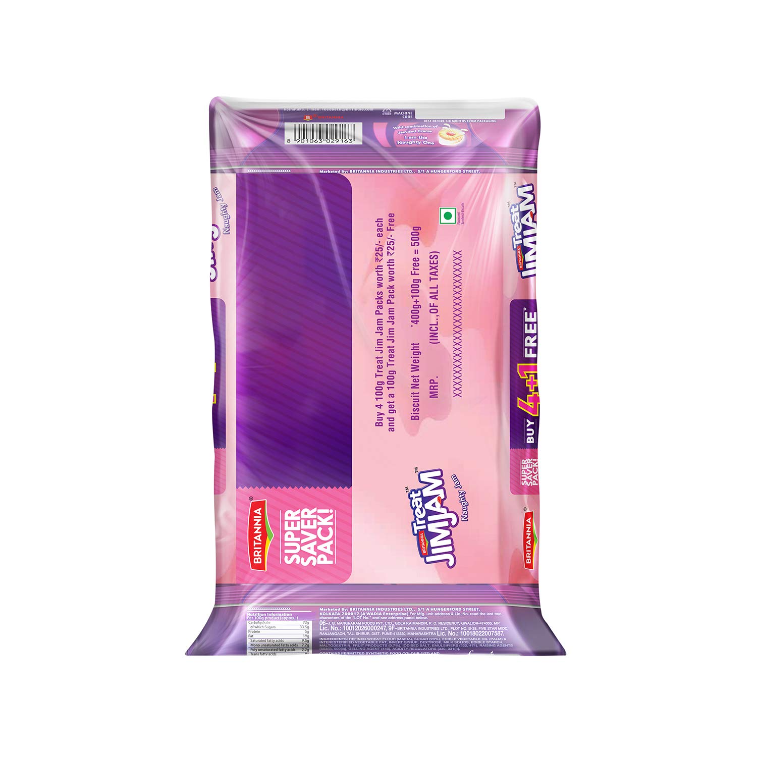 Britannia Jim Jam Cream Biscuits, 100g (Pack of 5) – view 2