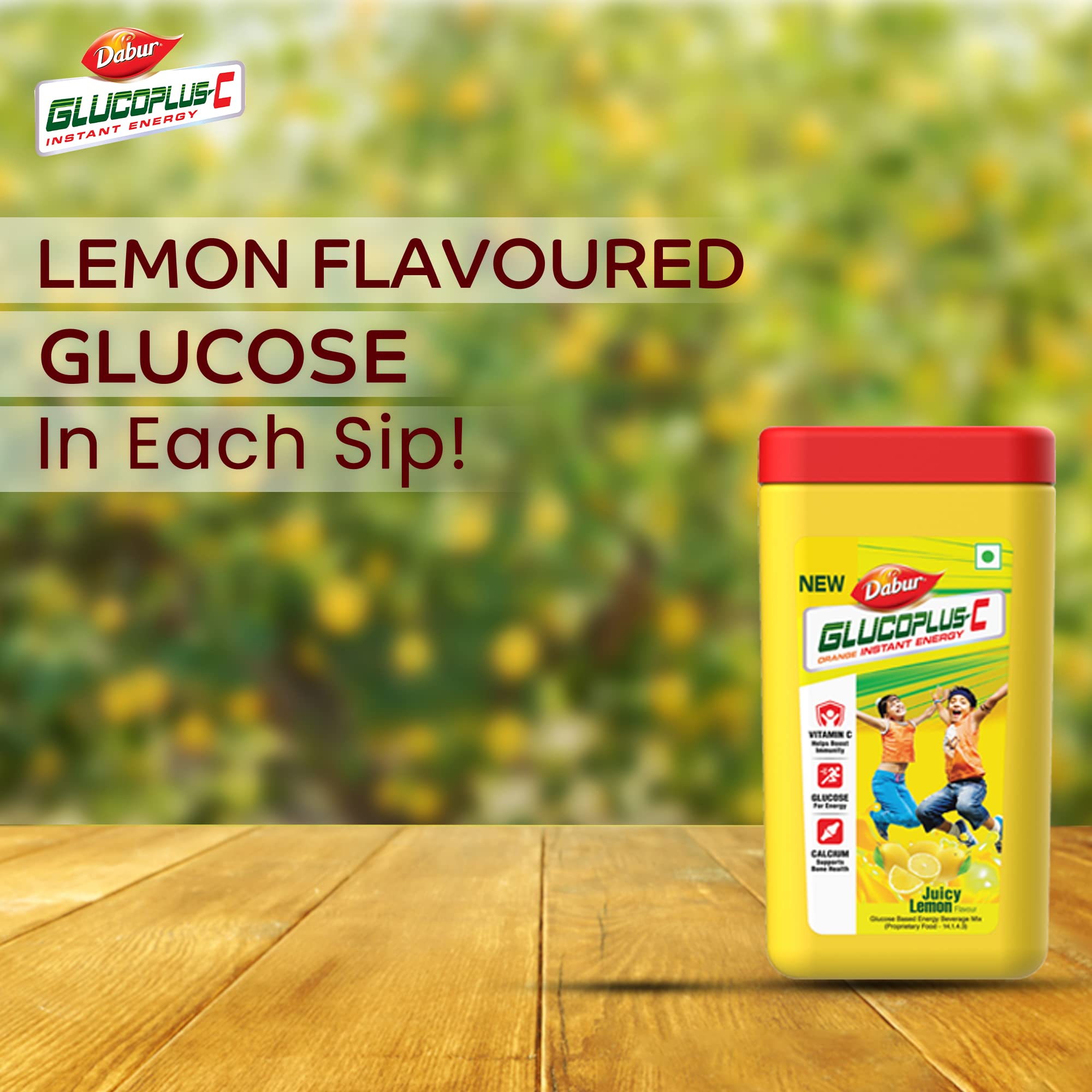 Dabur GlucoPlus-C Instant Energy Glucose Juicy & Tasty Lemon Flavour - 400g Jar – view 2