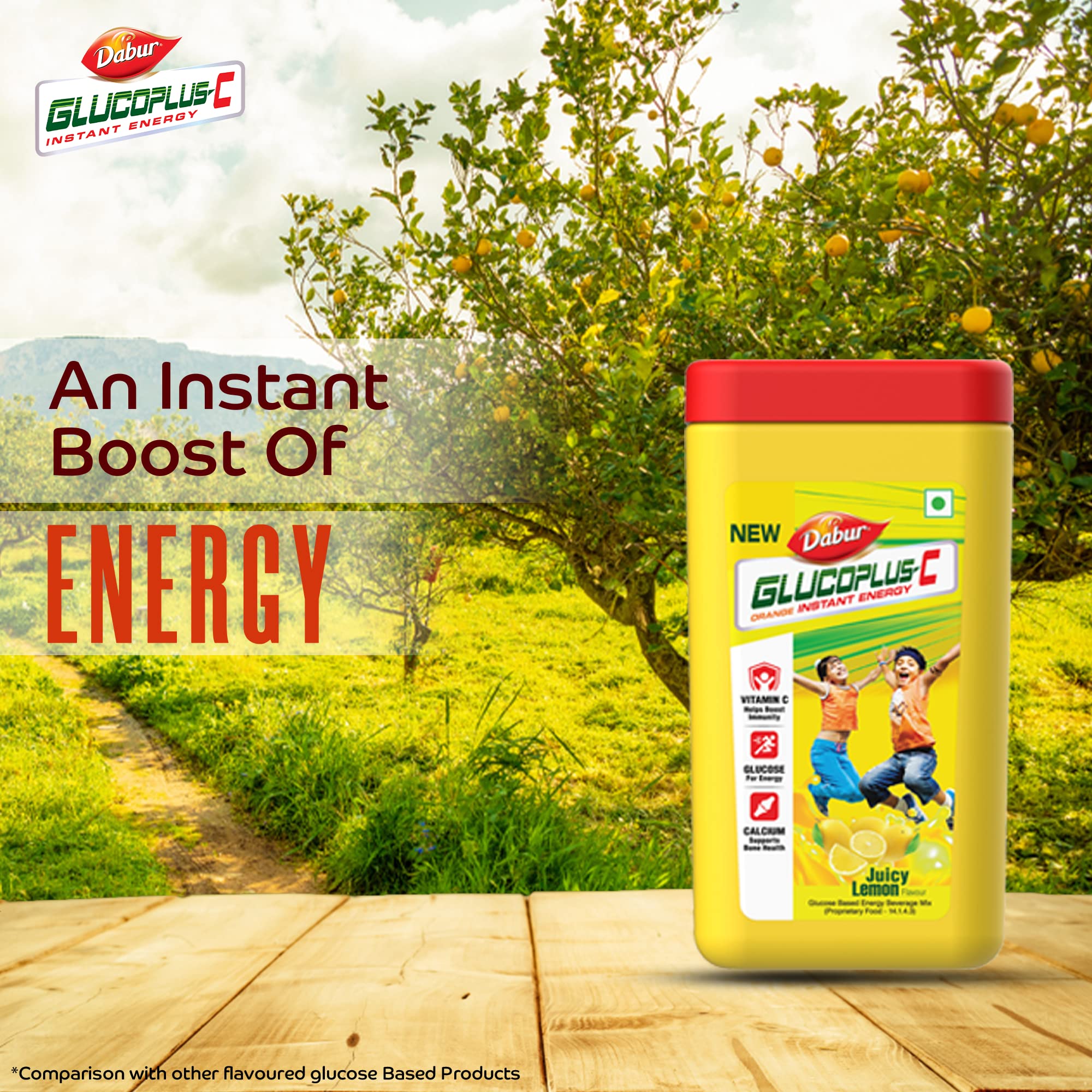 Dabur GlucoPlus-C Instant Energy Glucose Juicy & Tasty Lemon Flavour - 400g Jar – view 3