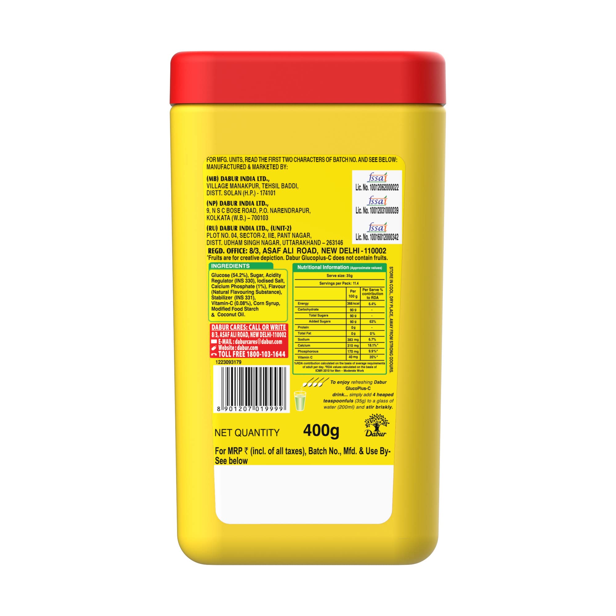Dabur GlucoPlus-C Instant Energy Glucose Juicy & Tasty Lemon Flavour - 400g Jar – view 6