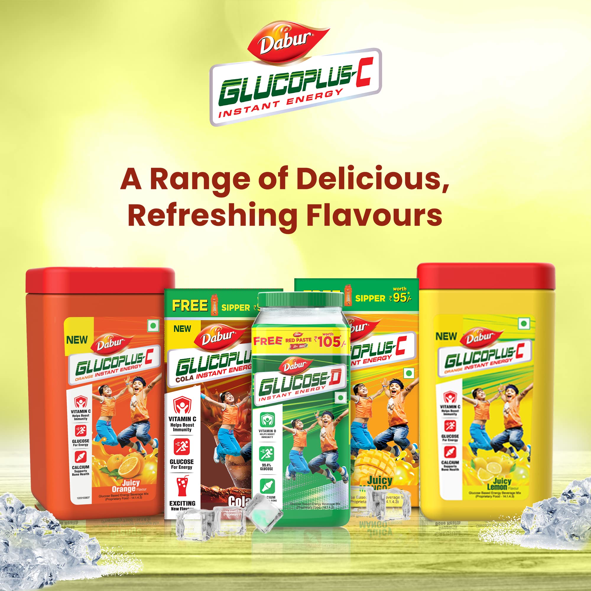 Dabur GlucoPlus-C Instant Energy Glucose Juicy & Tasty Lemon Flavour - 400g Jar – view 7