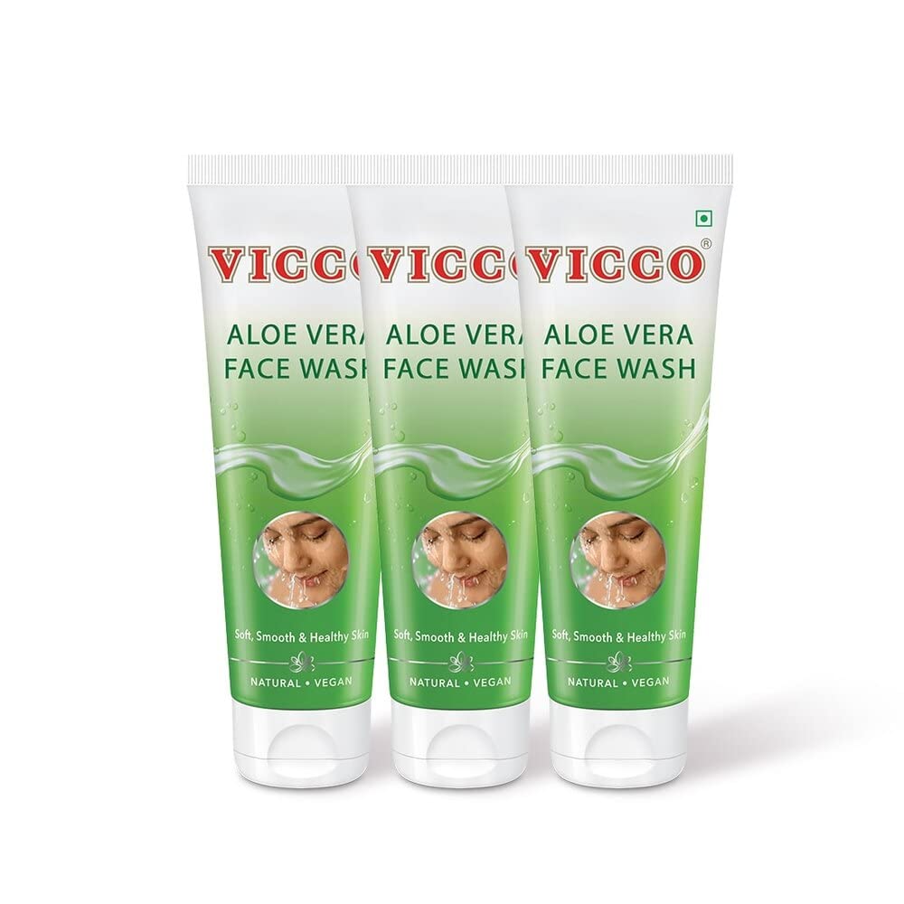 Three tubes of Vicco Aloe Vera Face Wash with aloe vera