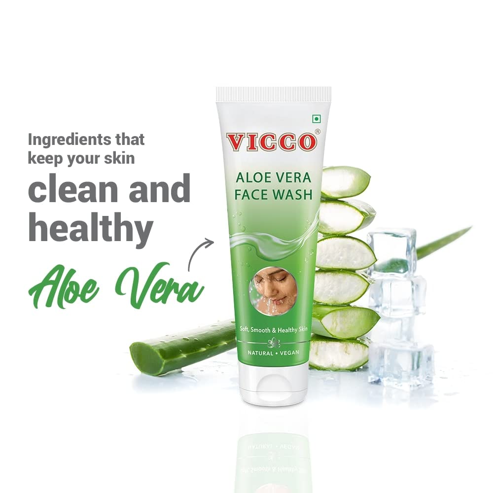 Vicco Aloe Vera Face Wash, Pure Aloe Vera Extracts, Soft, Smooth & Healthy Skin, Fights Pimples & Acne, Suitable for All Skin Types, Pack of 3 (70 gm) (3) – view 2