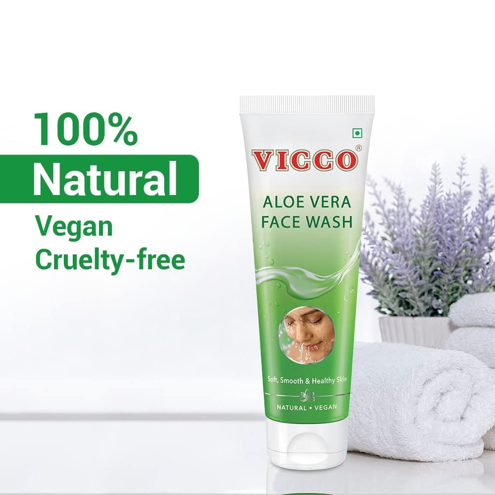 Vicco Aloe Vera Face Wash, Pure Aloe Vera Extracts, Soft, Smooth & Healthy Skin, Fights Pimples & Acne, Suitable for All Skin Types, Pack of 3 (70 gm) (3) – view 3