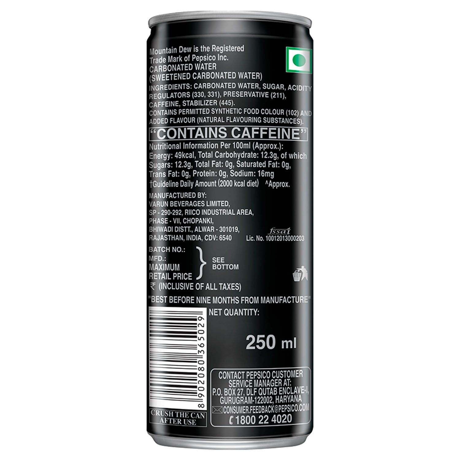 Pepsi Mountain Dew Soft Drink, Can, 250 ml – view 2