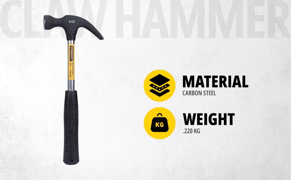 STANLEY 51-152 Claw Hammer with Steel Shaft for Masonry, Woodwork, Fittings for Home, DIY, Mechanic, Industrial & Professional Use, GREY & BLACK – view 2