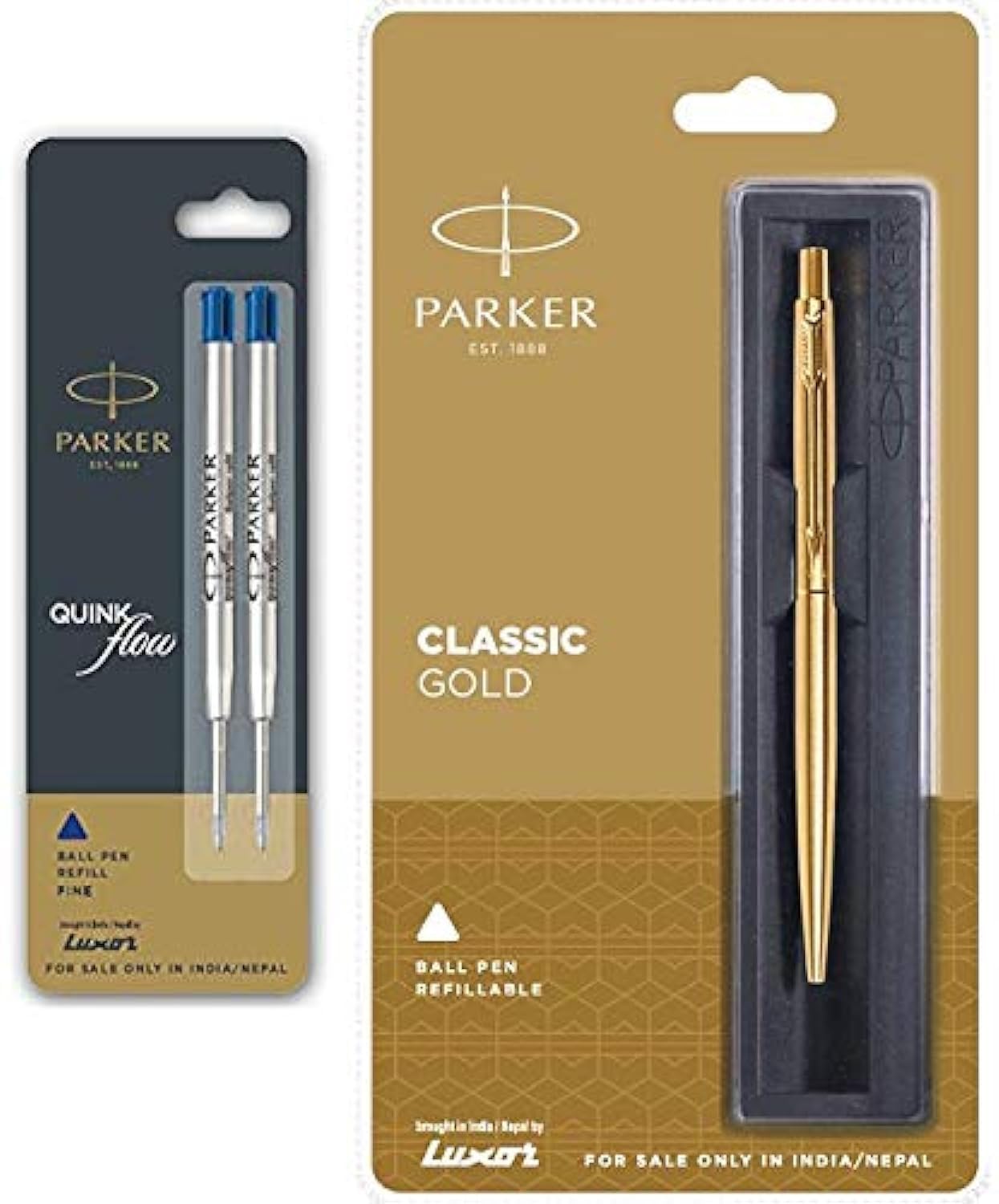 Parker Classic Gold ball pen and blue ink refill combo