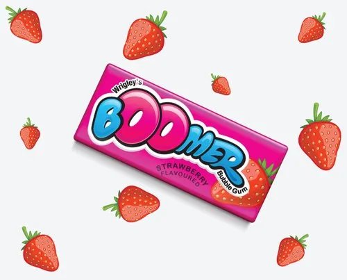 Boomer strawberry flavor chewing gum jar pack front view
