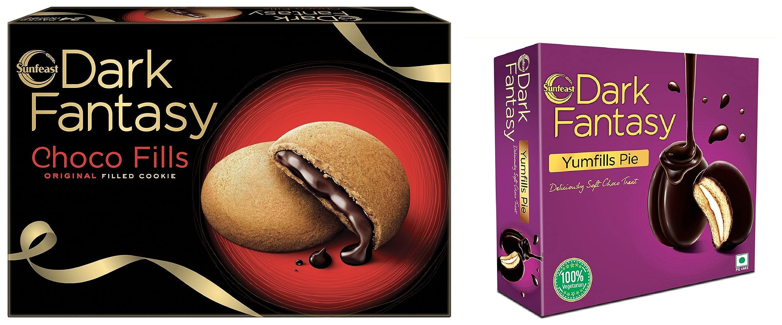 Sunfeast Dark Fantasy Choco Fills, 300g, Original Filled Cookies with Choco Crème & Sunfeast Dark Fantasy Yumfills, 253g, Rich Chocolate Pie Cake