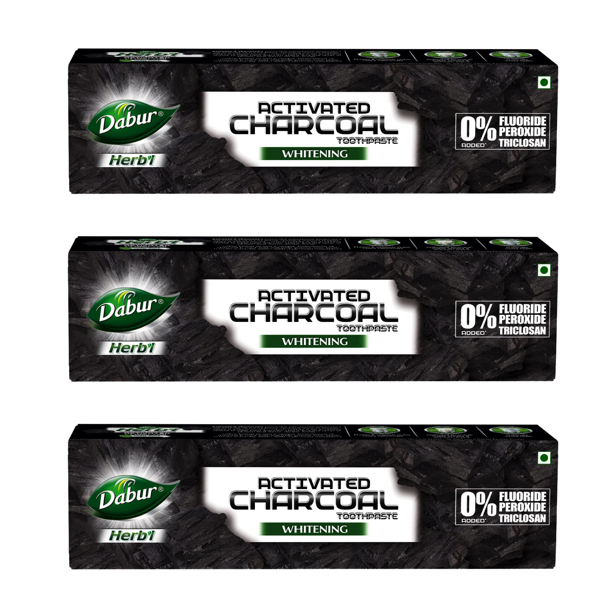 Three tubes of Dabur charcoal mint toothpaste black gel