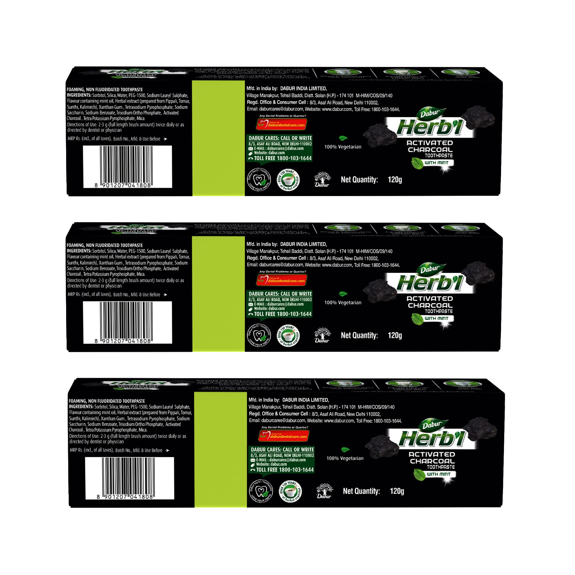 DABUR Herb'L Activated Charcoal Toothpaste-360G ( 120Gx3,Pack Of 3 ) – view 6