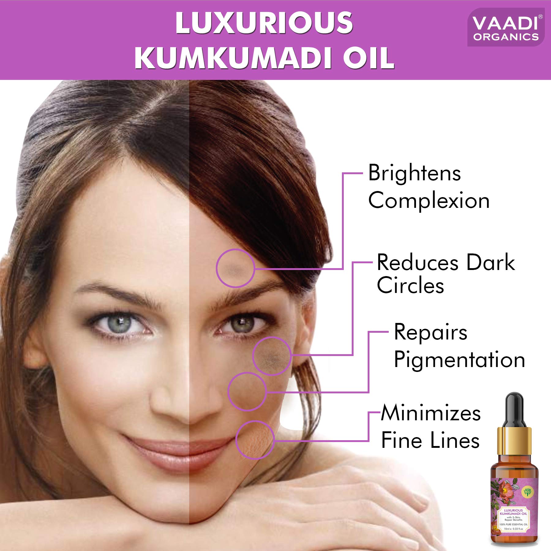VAADI HERBALS Luxurious Kumkumadi Oil (Pure Mix Of Saffron, Sandalwood, Manjistha & Almond Oil) - Reduces Dark Circles, Pigmentation & Brightens Complexion, 10 ml – view 4