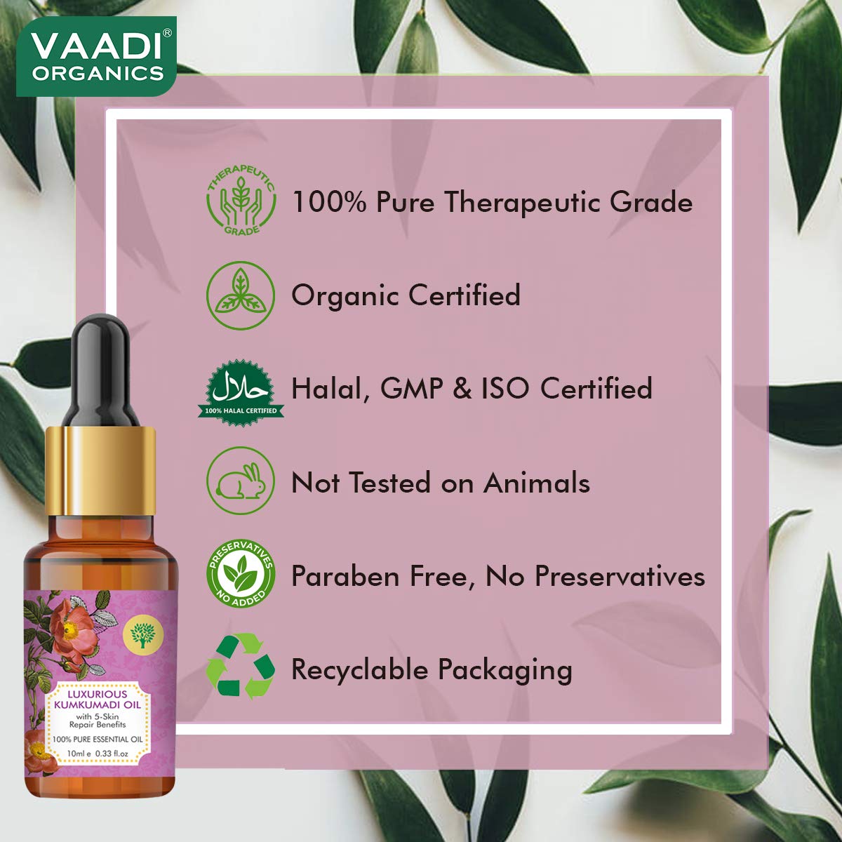 VAADI HERBALS Luxurious Kumkumadi Oil (Pure Mix Of Saffron, Sandalwood, Manjistha & Almond Oil) - Reduces Dark Circles, Pigmentation & Brightens Complexion, 10 ml – view 6