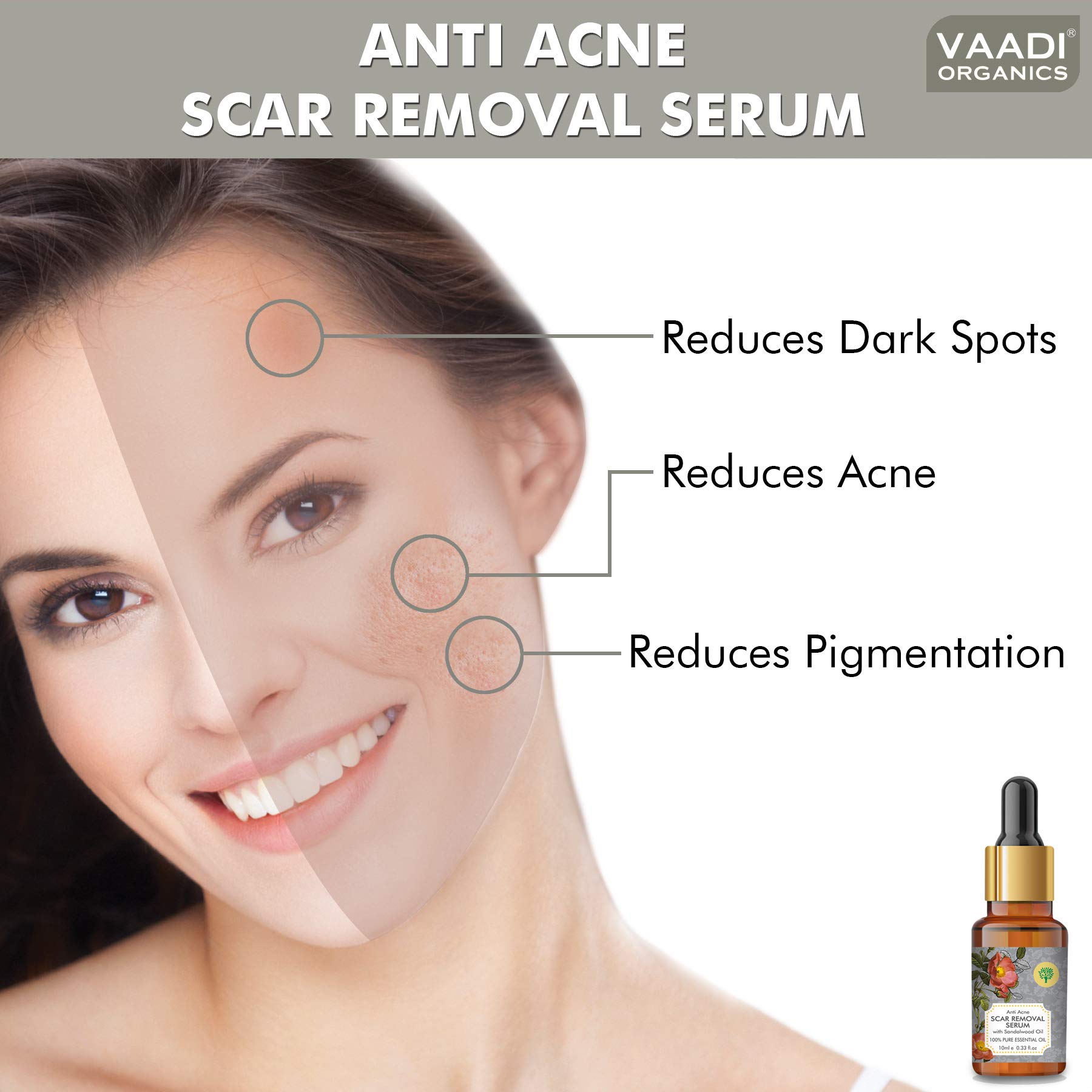 VAADI HERBALS Scar Removal Serum (Pure Mix Of Sandalwood Oil, Steam Distilled Neem & Fenugreek Extract) - Reduces Acne, Dark Spots & Pigmentation, 10 ml – view 4
