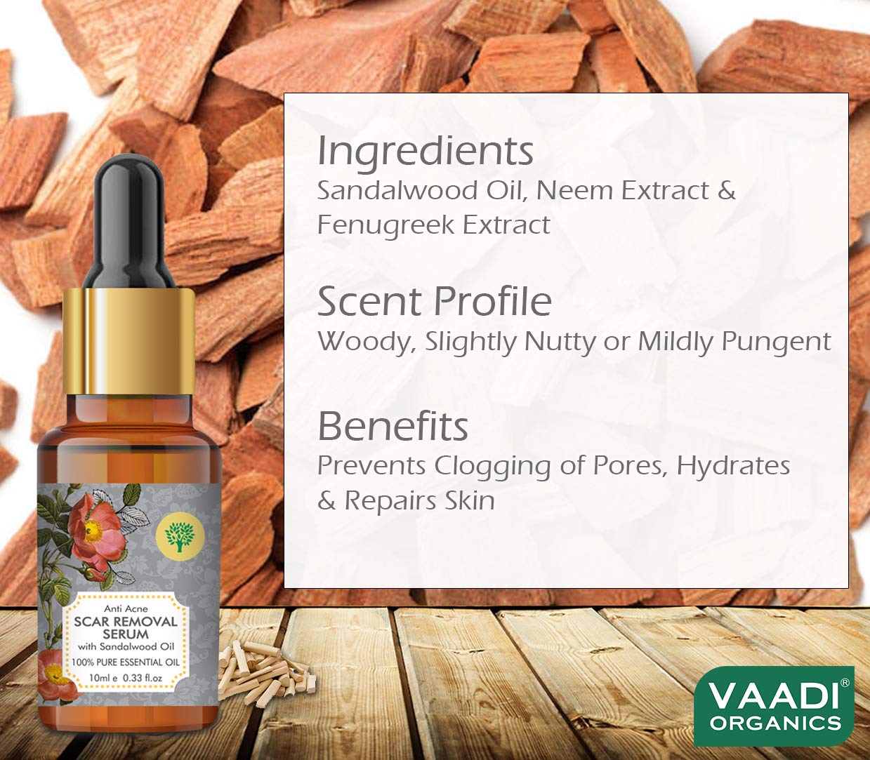 VAADI HERBALS Scar Removal Serum (Pure Mix Of Sandalwood Oil, Steam Distilled Neem & Fenugreek Extract) - Reduces Acne, Dark Spots & Pigmentation, 10 ml – view 5