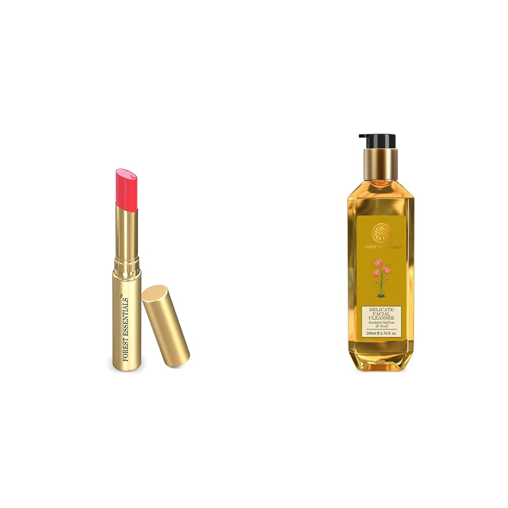 Forest Essentials Tinted Lip Serum Madhu Rasa Gulaab Jal 2.2g, Pink & Forest Essentials Kashmiri Saffron and Neem Delicate Facial Cleanser, 200ml – view 1