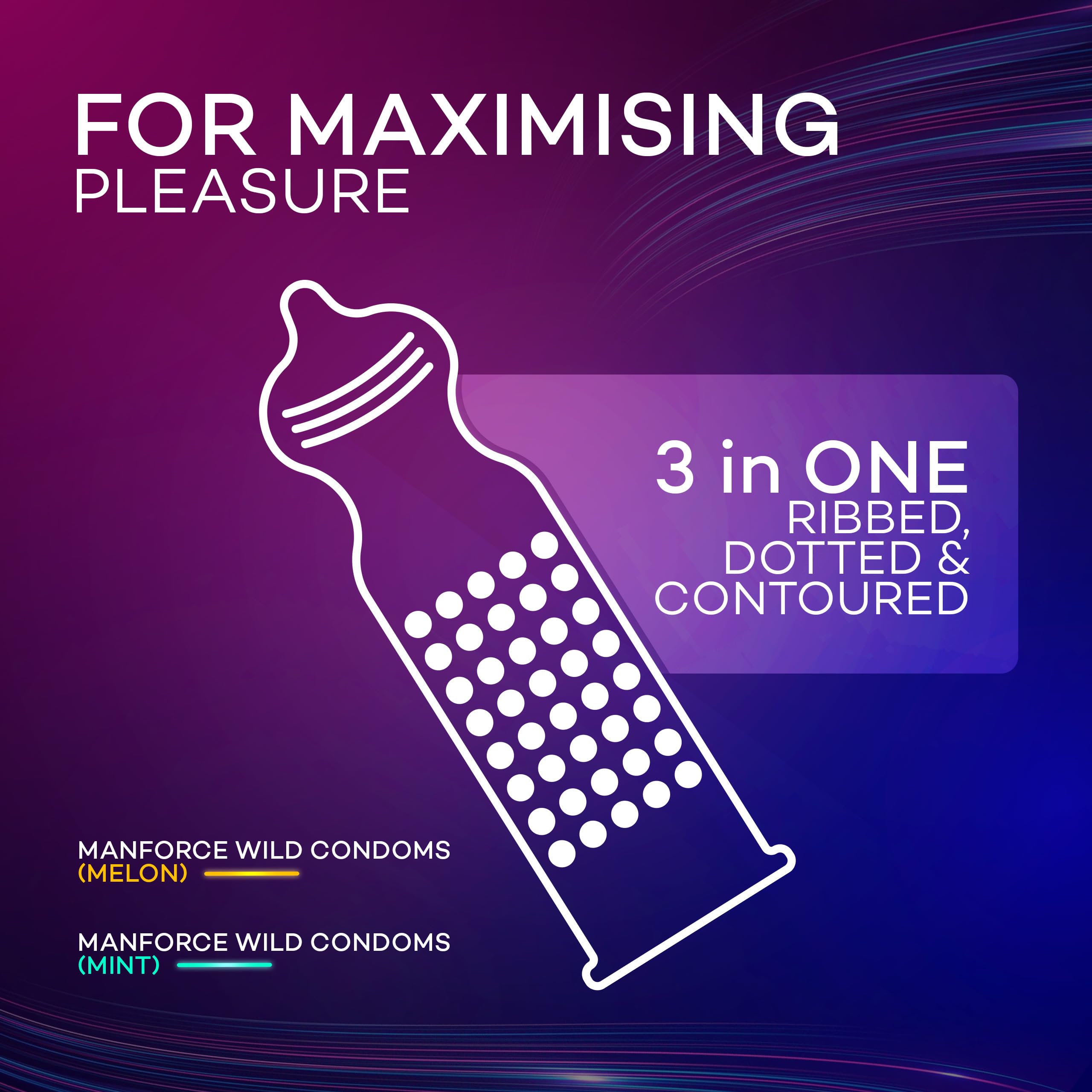 Manforce 3 in 1 Condoms Combo Pack, Assorted Flavours (Chocolate, Strawberry, Black Grapes, Mint & Melon flavoured condoms) - 20 Pieces (Pack of 5) – view 5