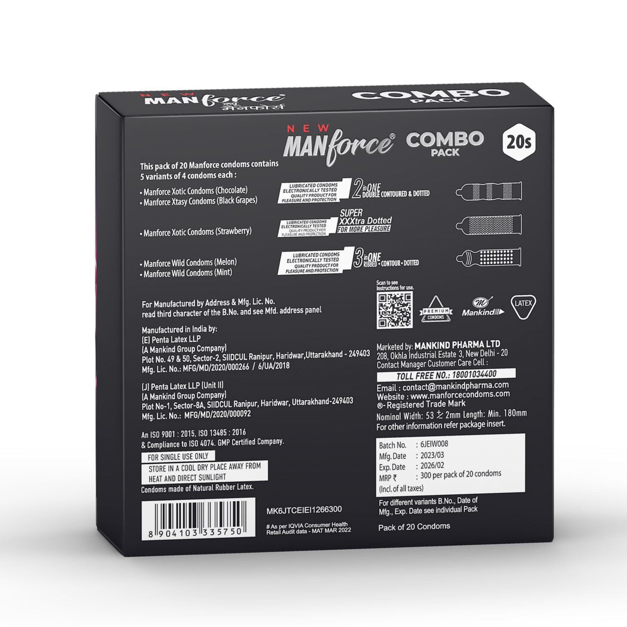 Manforce 3 in 1 Condoms Combo Pack, Assorted Flavours (Chocolate, Strawberry, Black Grapes, Mint & Melon flavoured condoms) - 20 Pieces (Pack of 5) – view 9