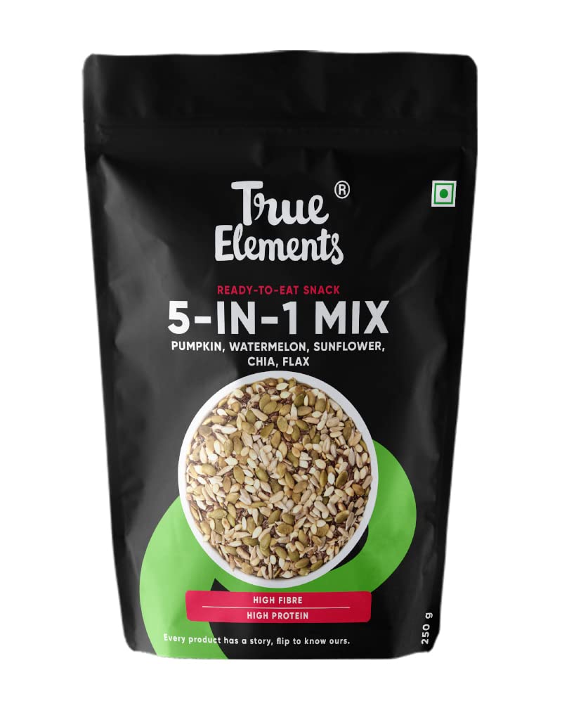 True Elements Mixed Seeds for Eating 250g - 5 in 1 Seeds Mix | Edible Seed | Healthy Snack | Mix of Pumpkin, Watermelon, Sunflower, Chia & Flax Seed | High in Protein | 100% Natural and Roasted